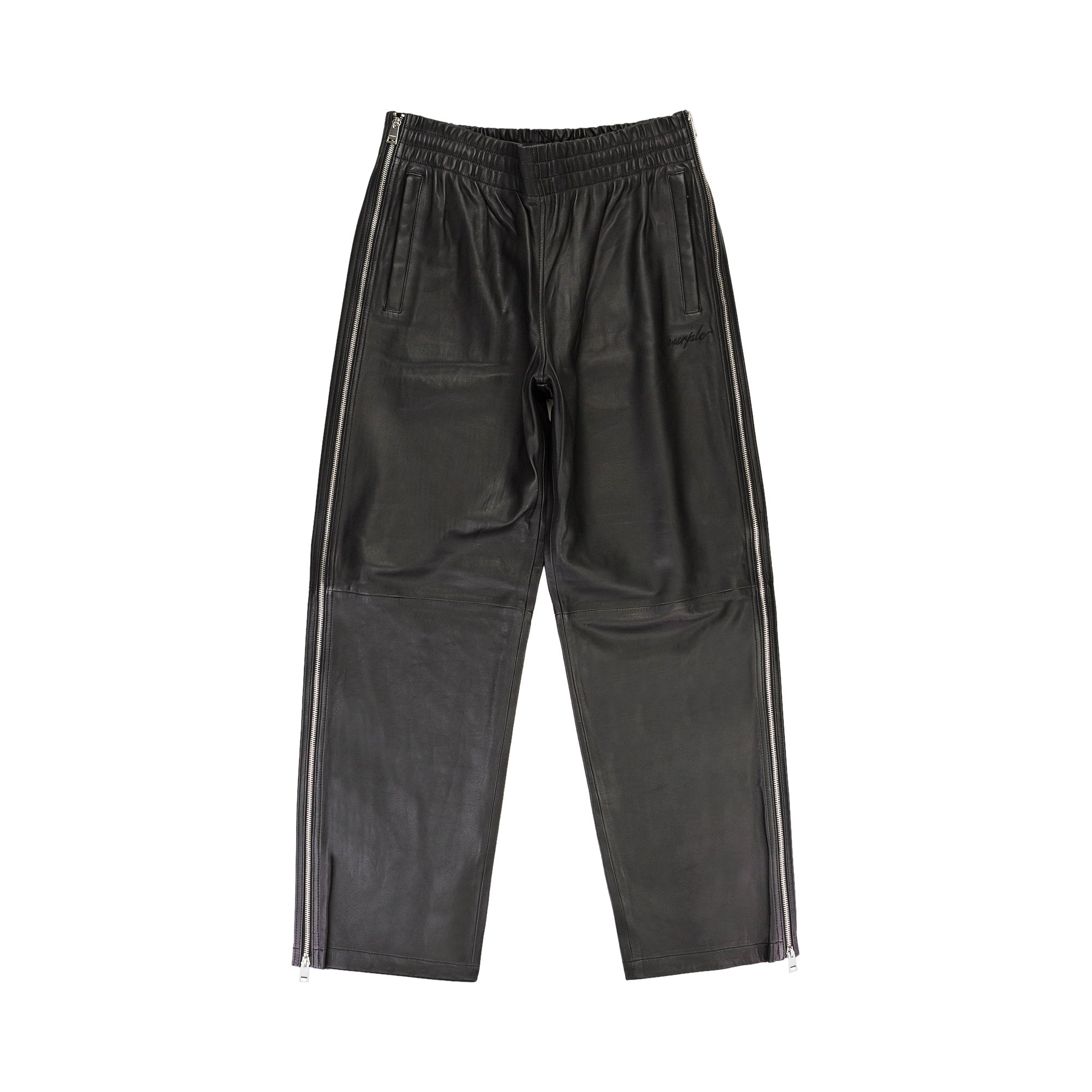 Pre-owned Purple Brand Leather Side Zip Track Pants 'black' | Men's Size L