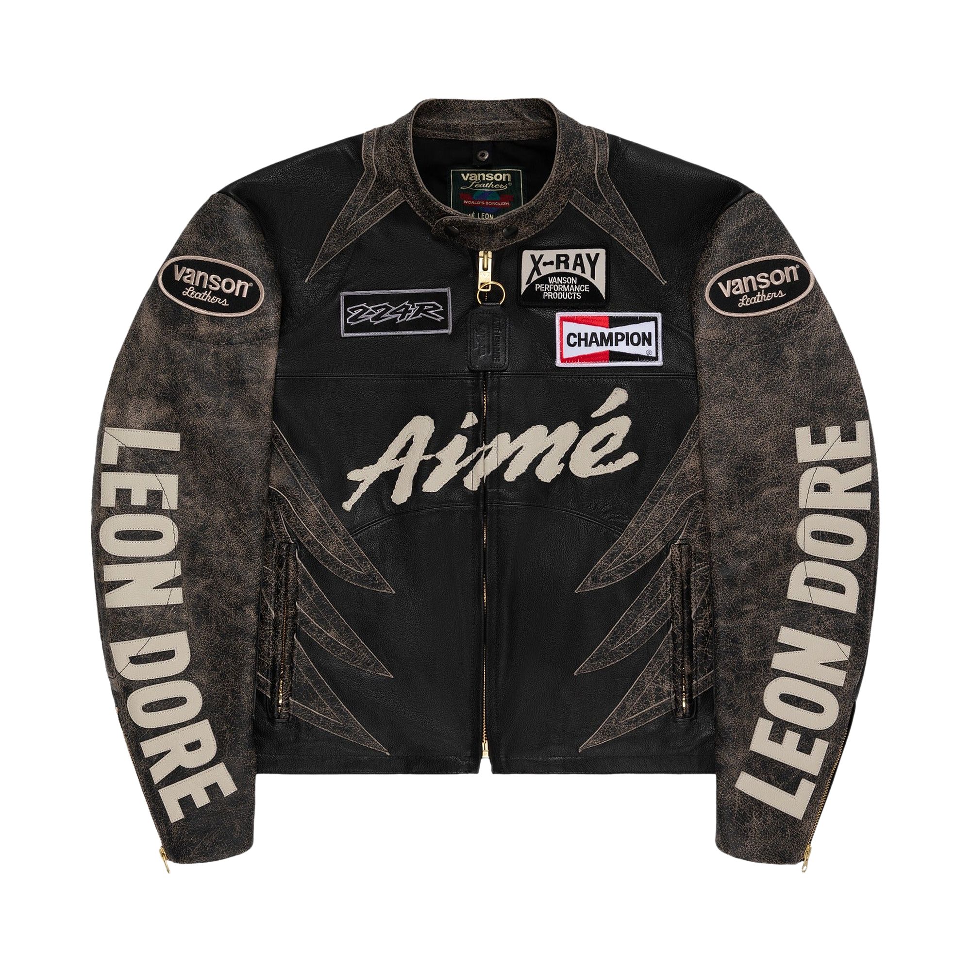 Pre-owned Aimé Leon Dore X Vanson Distressed Leather Moto Jacket 'jet Black' | Men's Size L