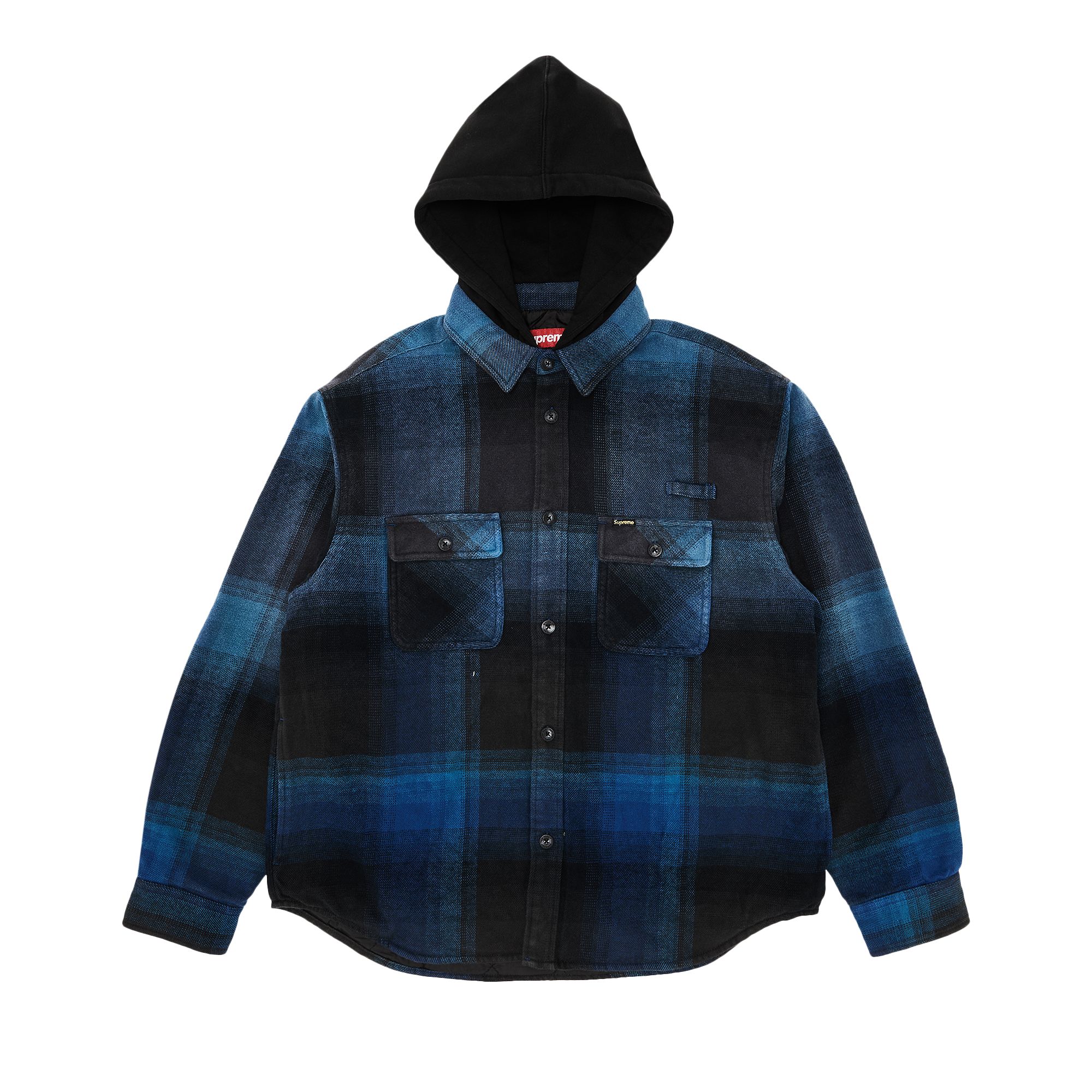 Pre-owned Supreme Quilted Lined Hooded Flannel Shirt 'blue Plaid' | Men's Size L