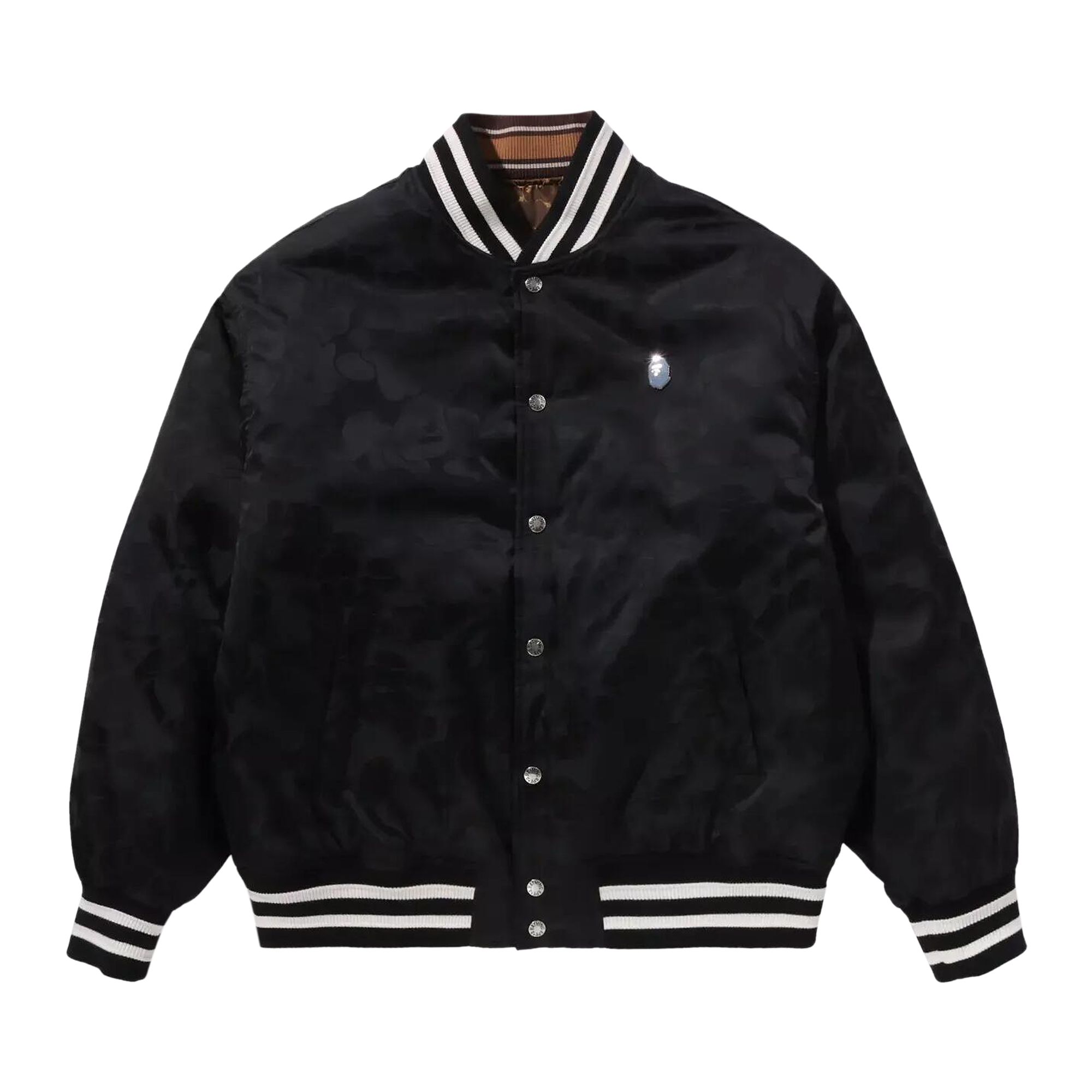 Pre-owned Bape Solid Camo Jacquard Nylon Reversible Bomber Padded Jacket 'black' | Men's Size L