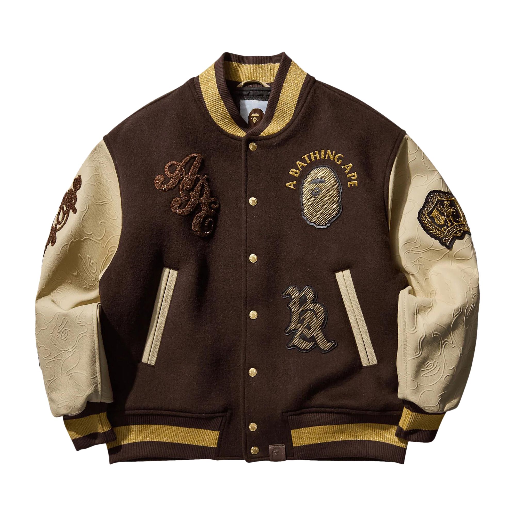 Pre-owned Bape Line Camo Multi Logo Wool Varsity Jacket 'brown' | Men's Size Xl