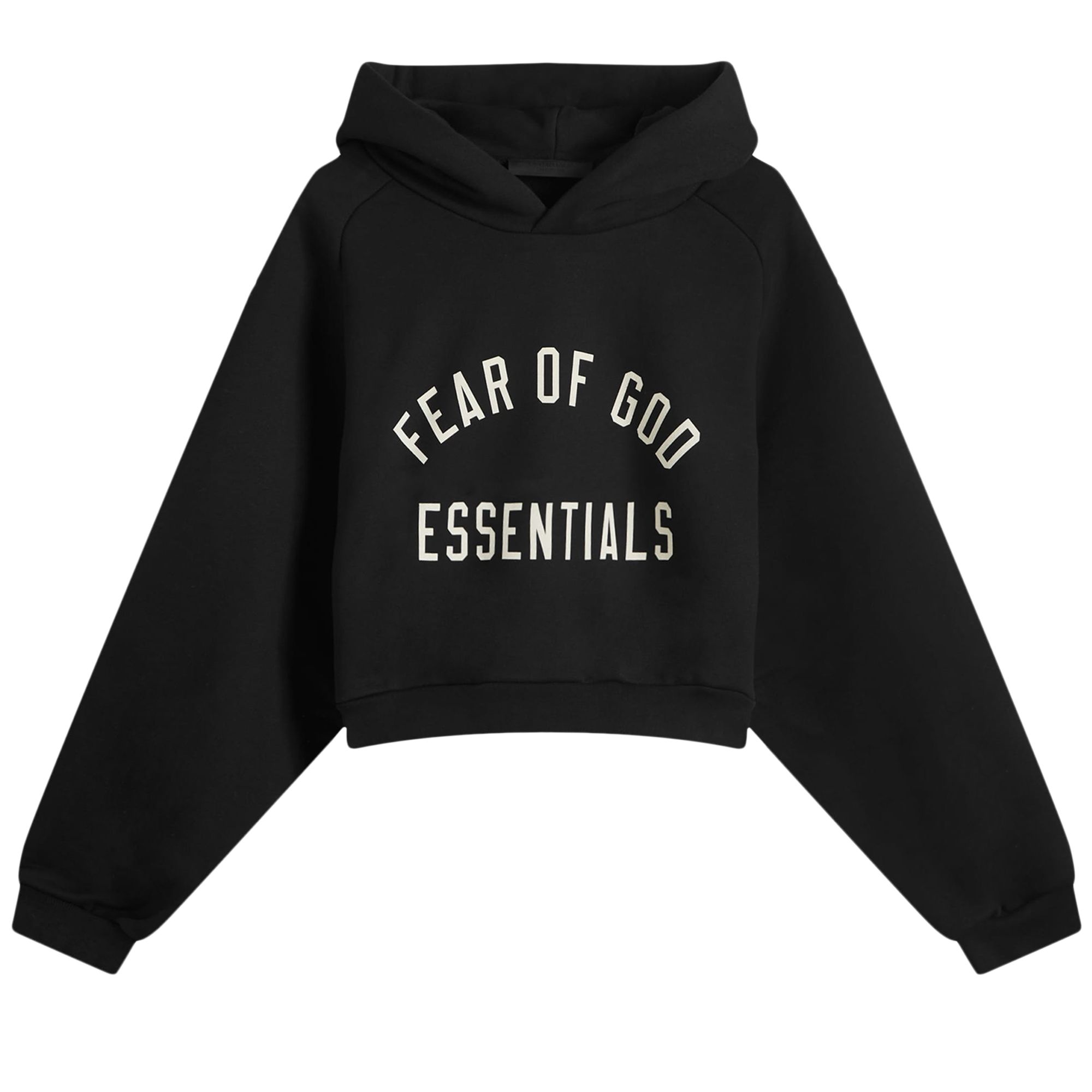 Pre-owned Essentials Fear Of God Fleece Cropped Hoodie 'black' | Women's Size L