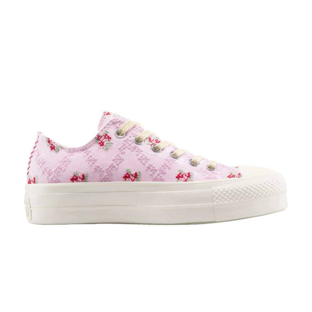 Pre-owned Converse Wmns Chuck Taylor All Star Lift Platform Low 'cross Stitch Roses' | Pink | Women's Size 6