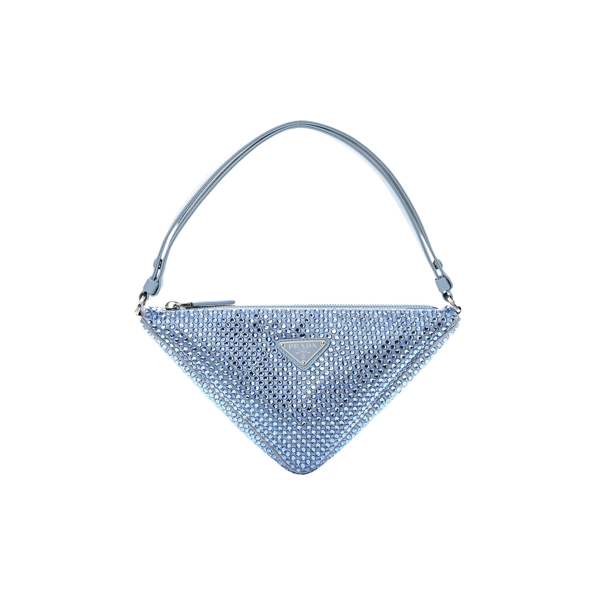 Pre-owned Prada Triangle Crystal-embellished Satin Bag 'blue' | Women's Size Onesize