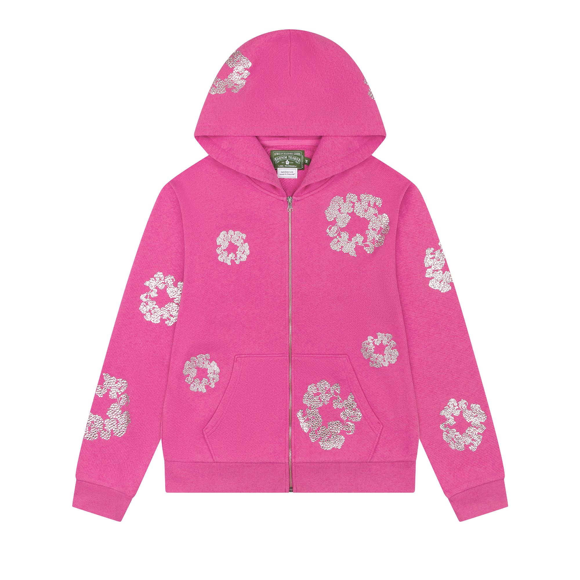 Pre-owned Denim Tears Cashmere Swarovski Cotton Wreath Zip Hoodie 'pink' | Men's Size S