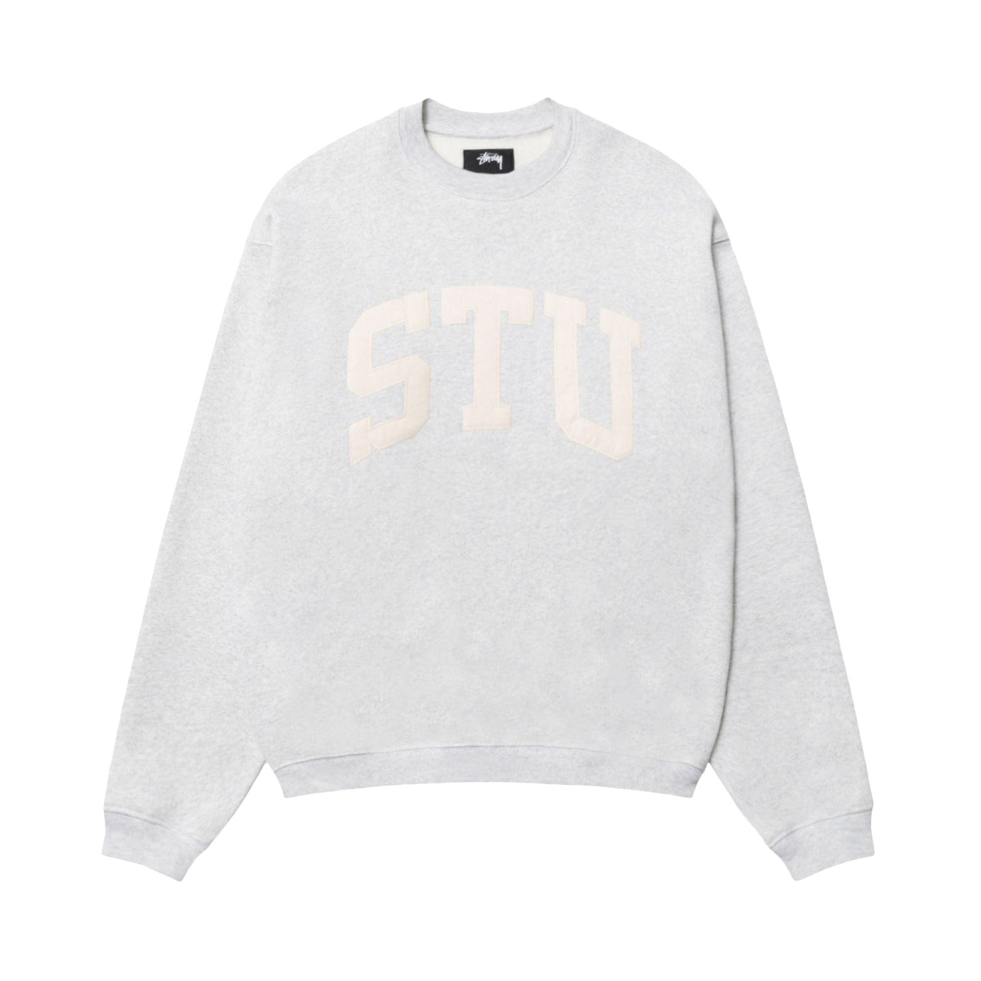 Pre-owned Stussy Stu Appliqué Crew 'ash Heather' | Grey | Men's Size Xl