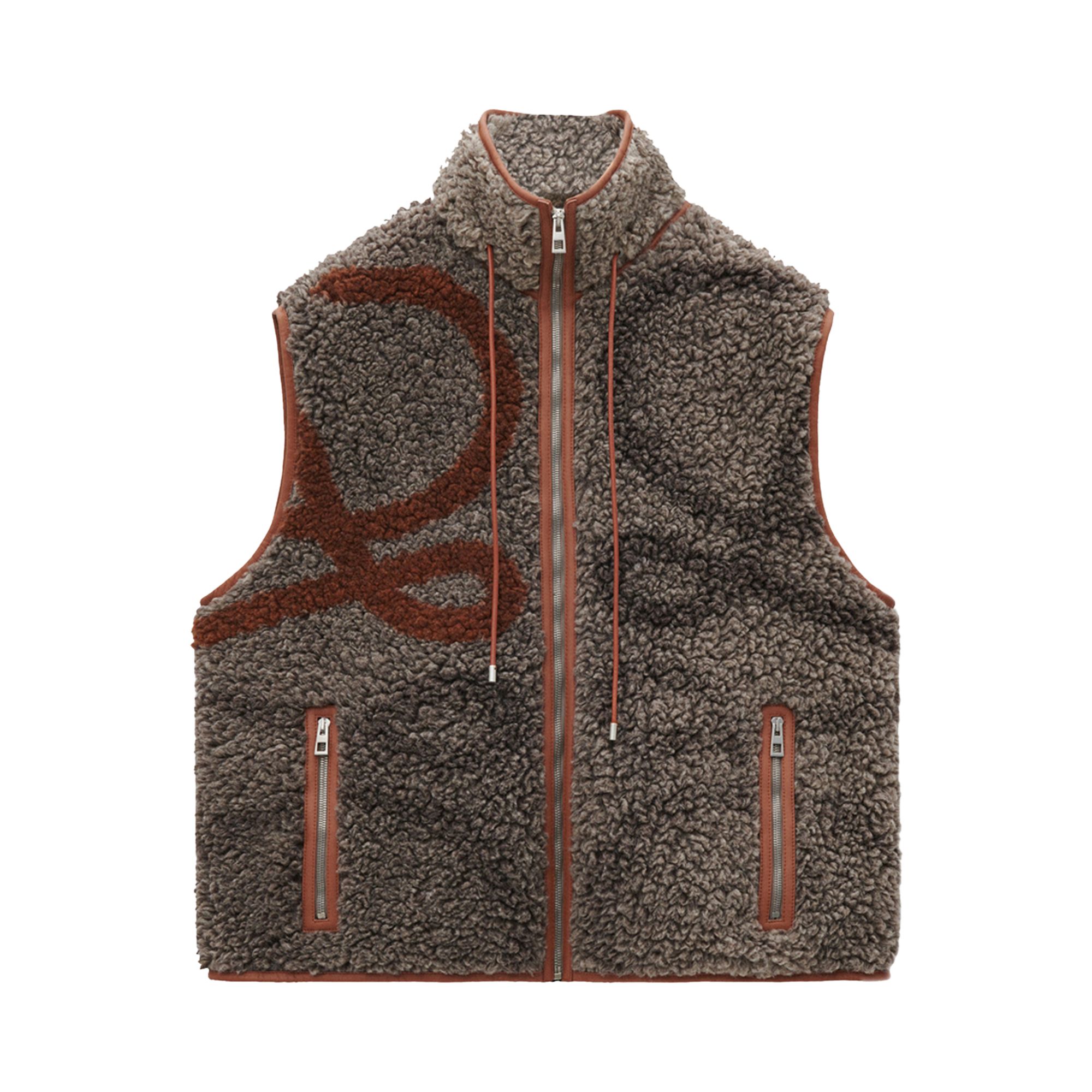 Pre-owned Loewe Anagram Fleece Gilet 'beige/khaki Green' | Tan | Men's Size Xl