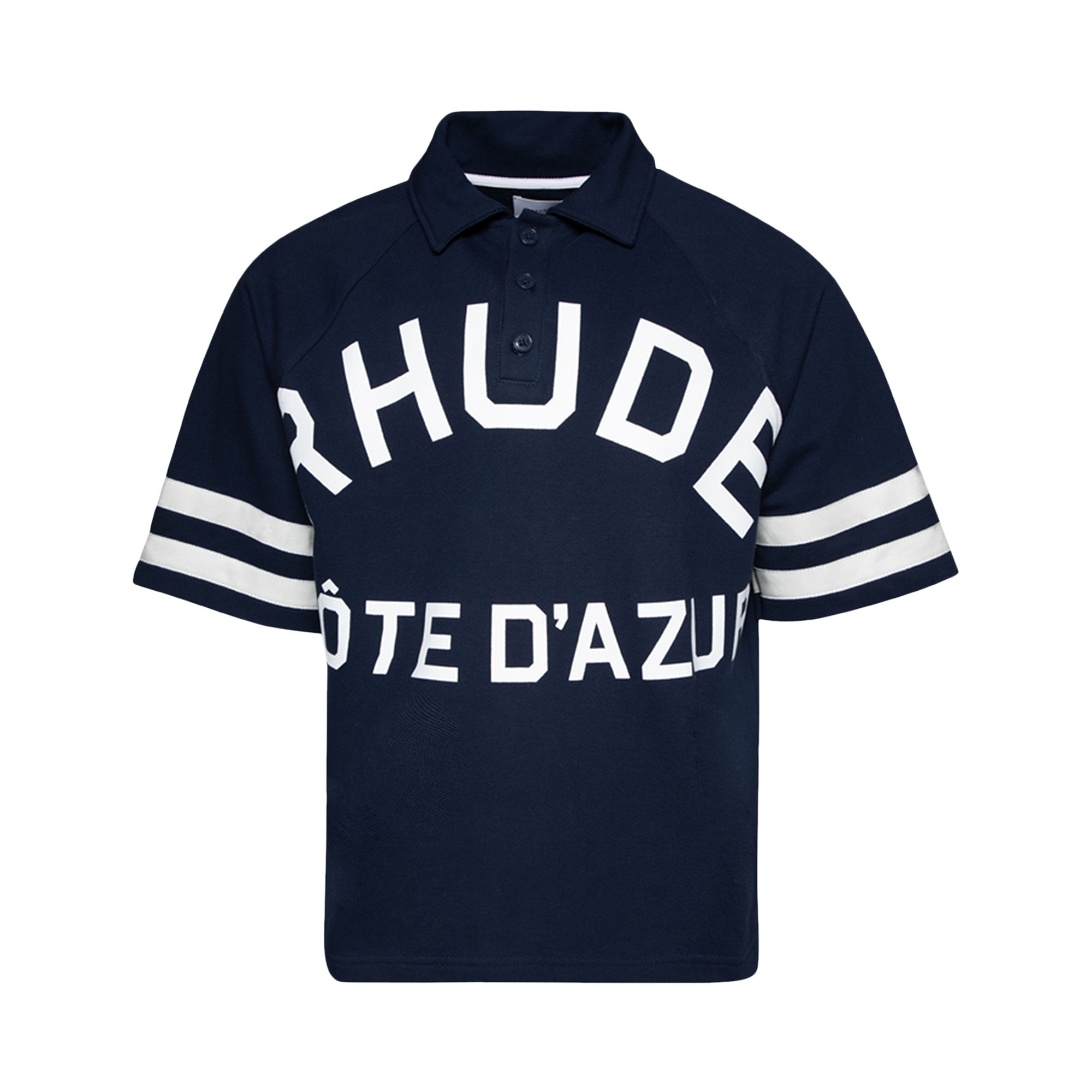 Pre-owned Rhude Cote D'azur Pique Raglan Polo 'navy/off White' | Blue | Men's Size Xl