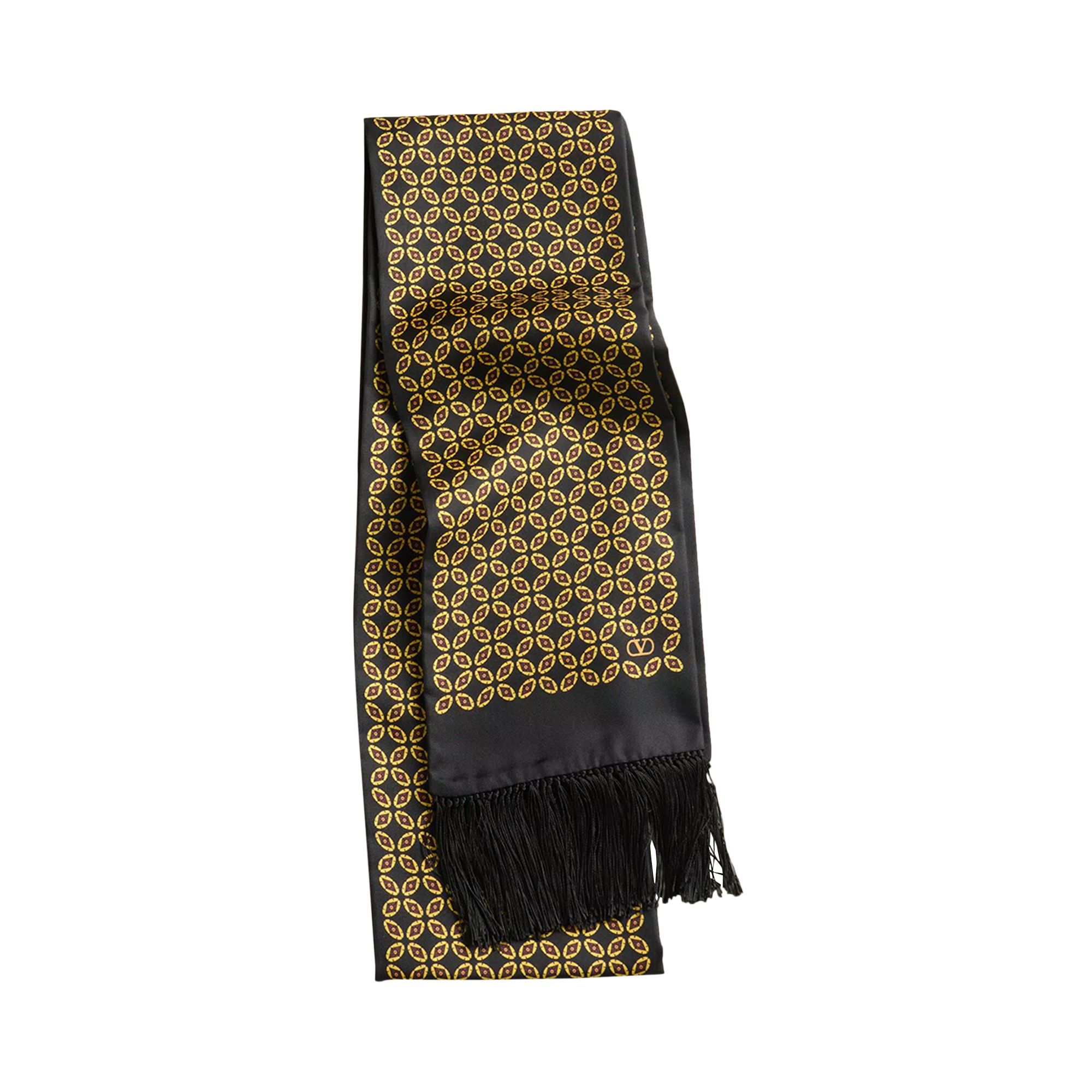 Pre-owned Valentino Chamber Fringed Edge Scarf 'black/giallo/arancio' | Men's Size Onesize