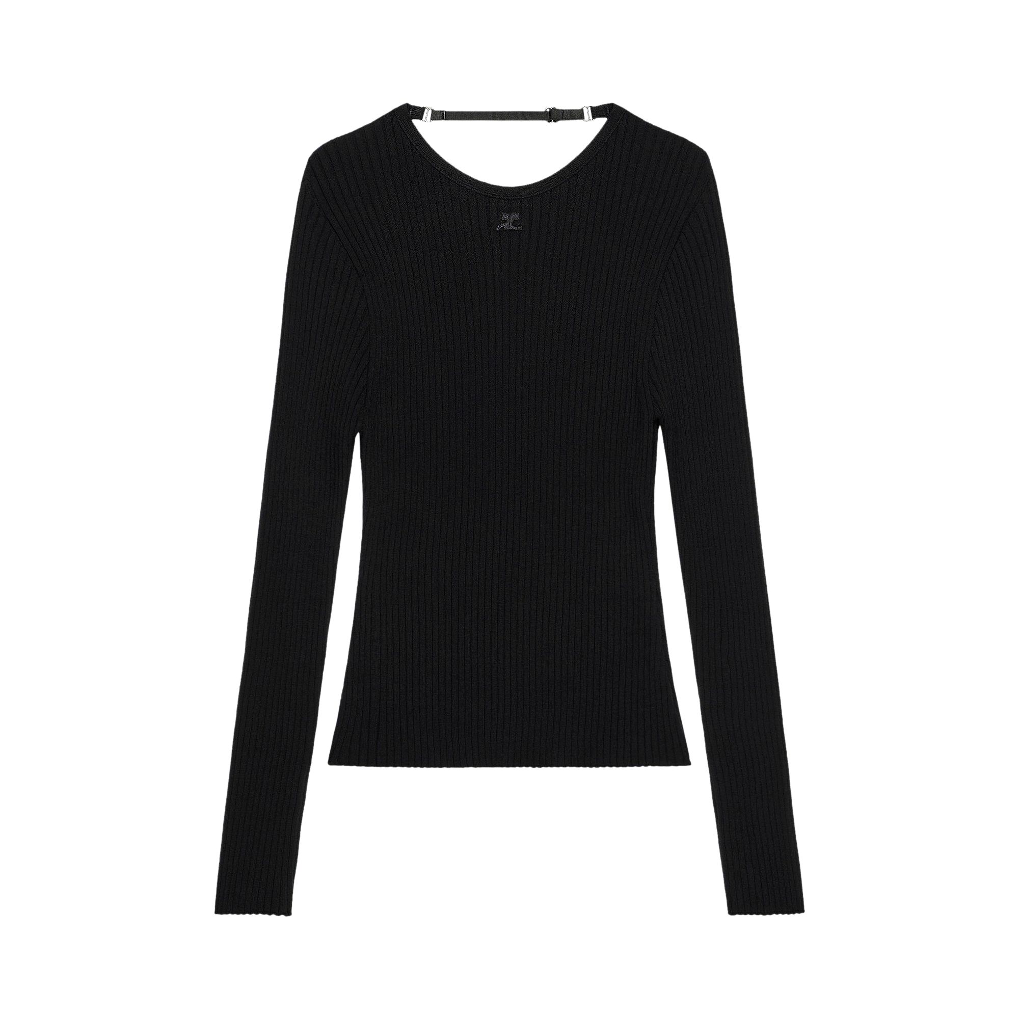 Pre-owned Courrèges Lingerie Strap Rib Knit Sweater 'black' | Women's Size M