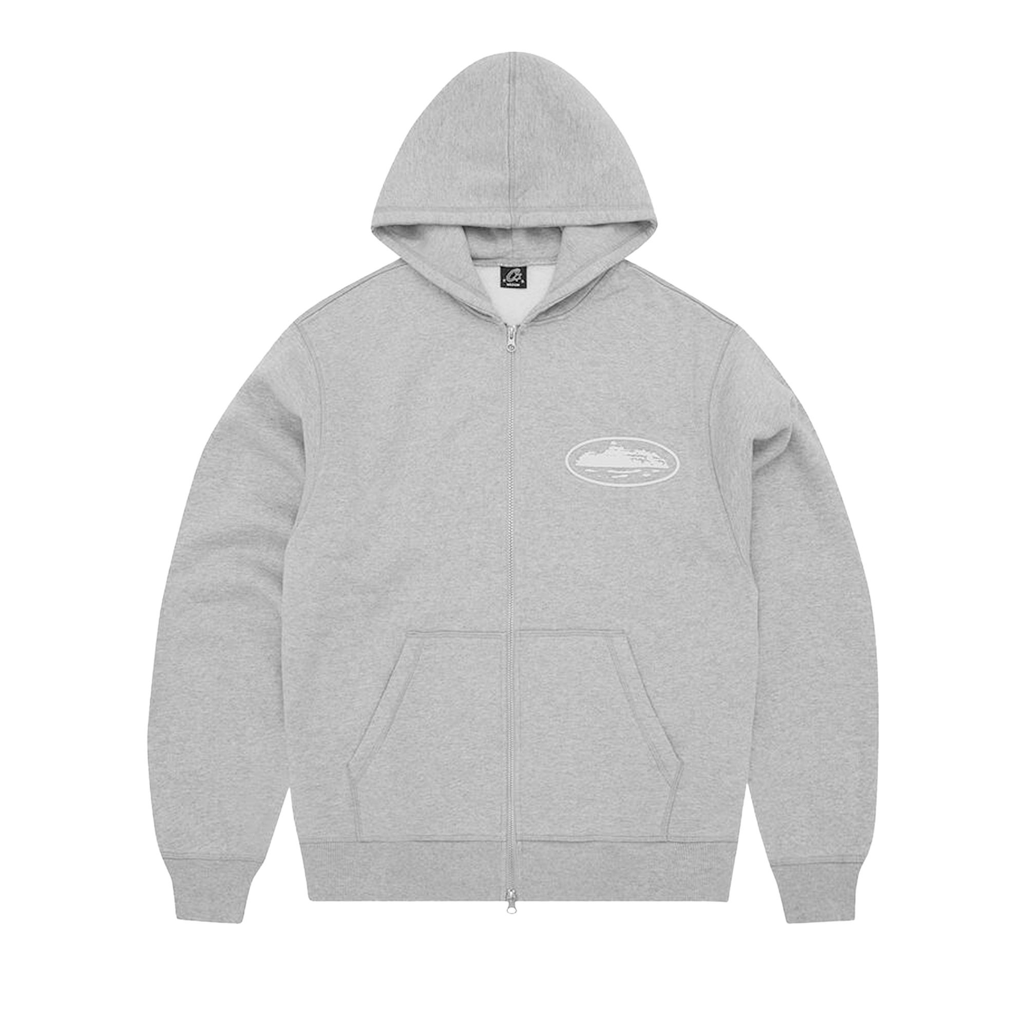 Pre-owned Corteiz Island Puff Print Zip Hoodie 'heather Grey' | Men's Size Xl
