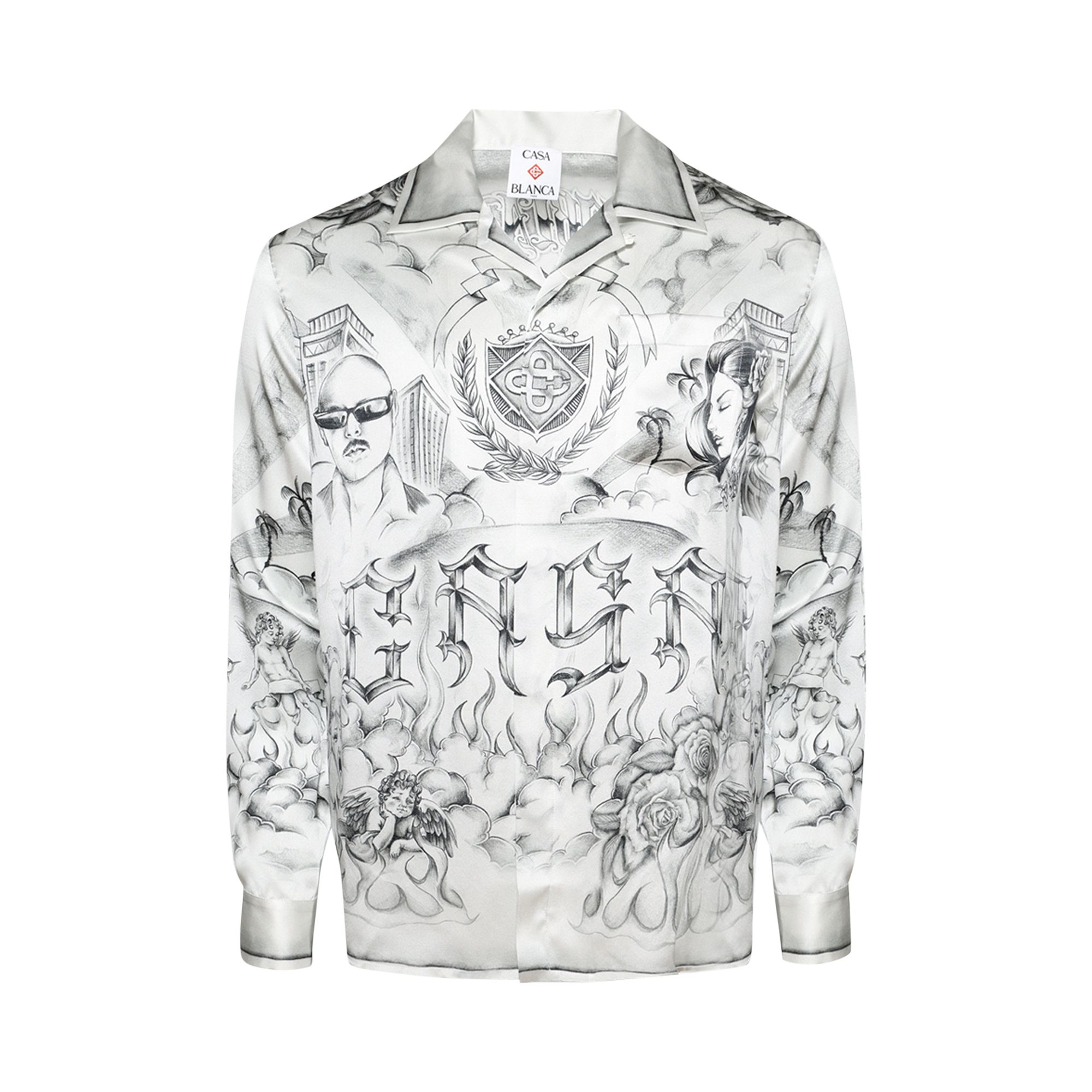 Pre-owned Casablanca Tattoo Silk Shirt 'white' | Men's Size L
