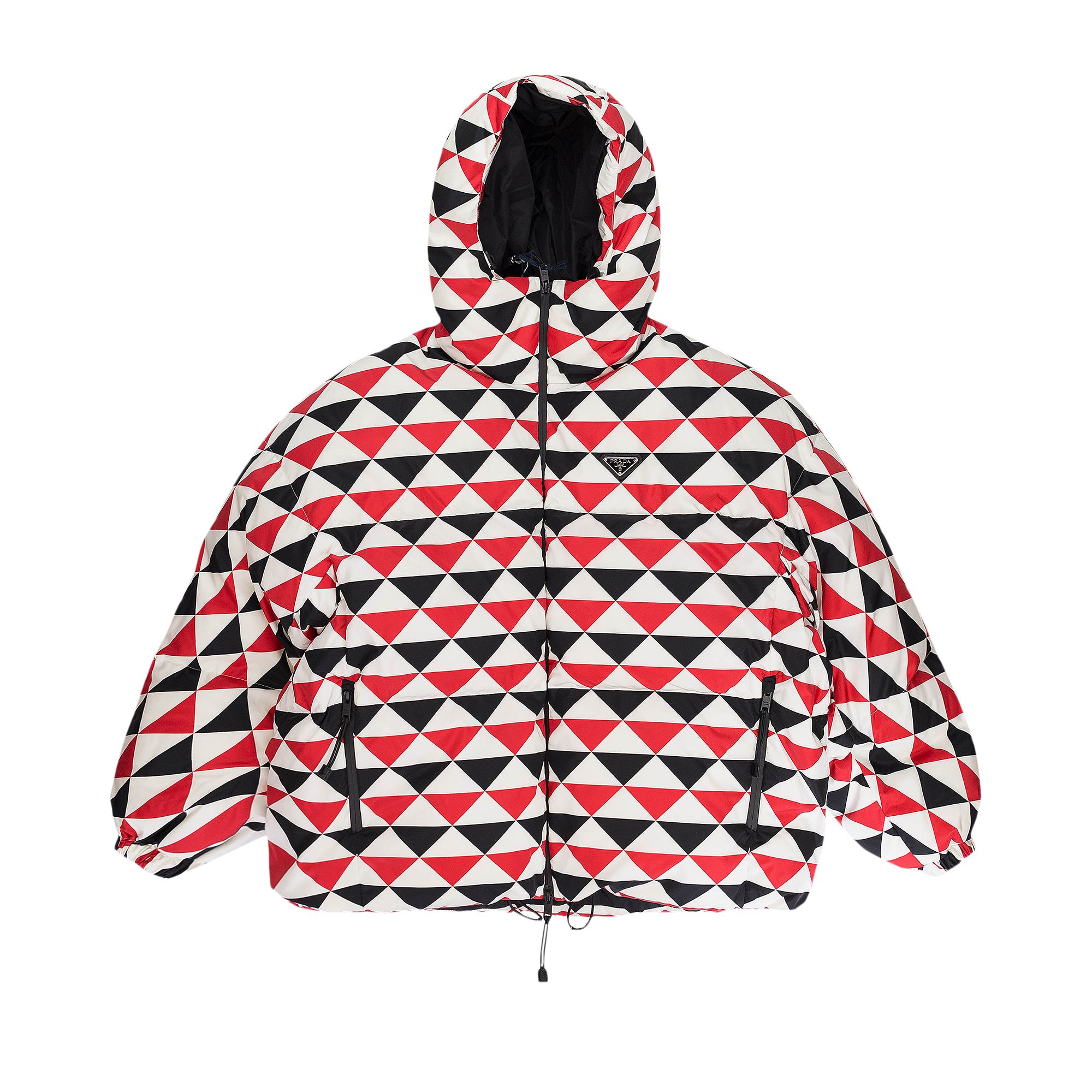 Pre-owned Prada Diamond Print Triangle Logo Coat 'navy/red/white' | Multi-color | Women's Size S