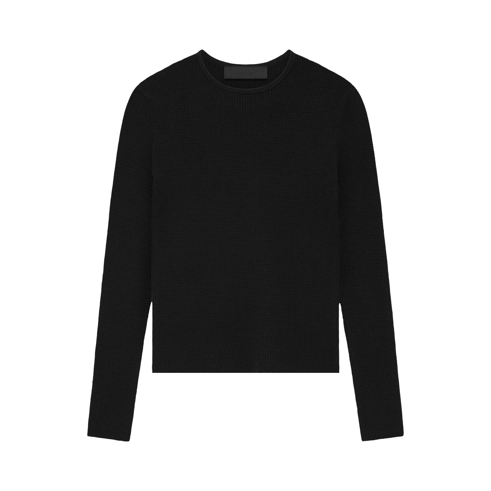 Pre-owned Essentials Fear Of God  Waffle Fitted Long Sleeve Sweater 'black' | Women's Size L