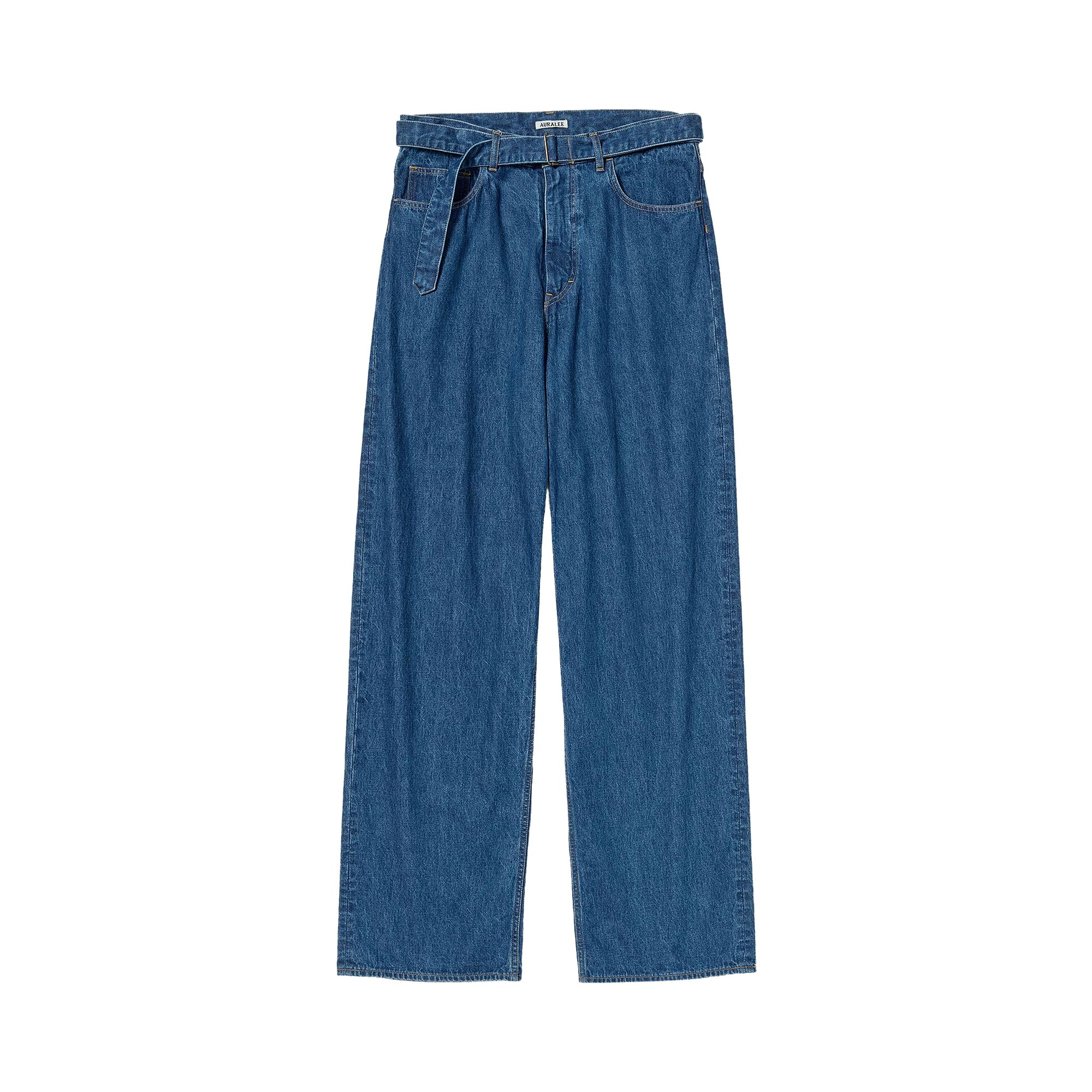Pre-owned Auralee Selvedge Light Denim Belted Pants 'midium Washed Indigo' | Blue | Men's Size 4