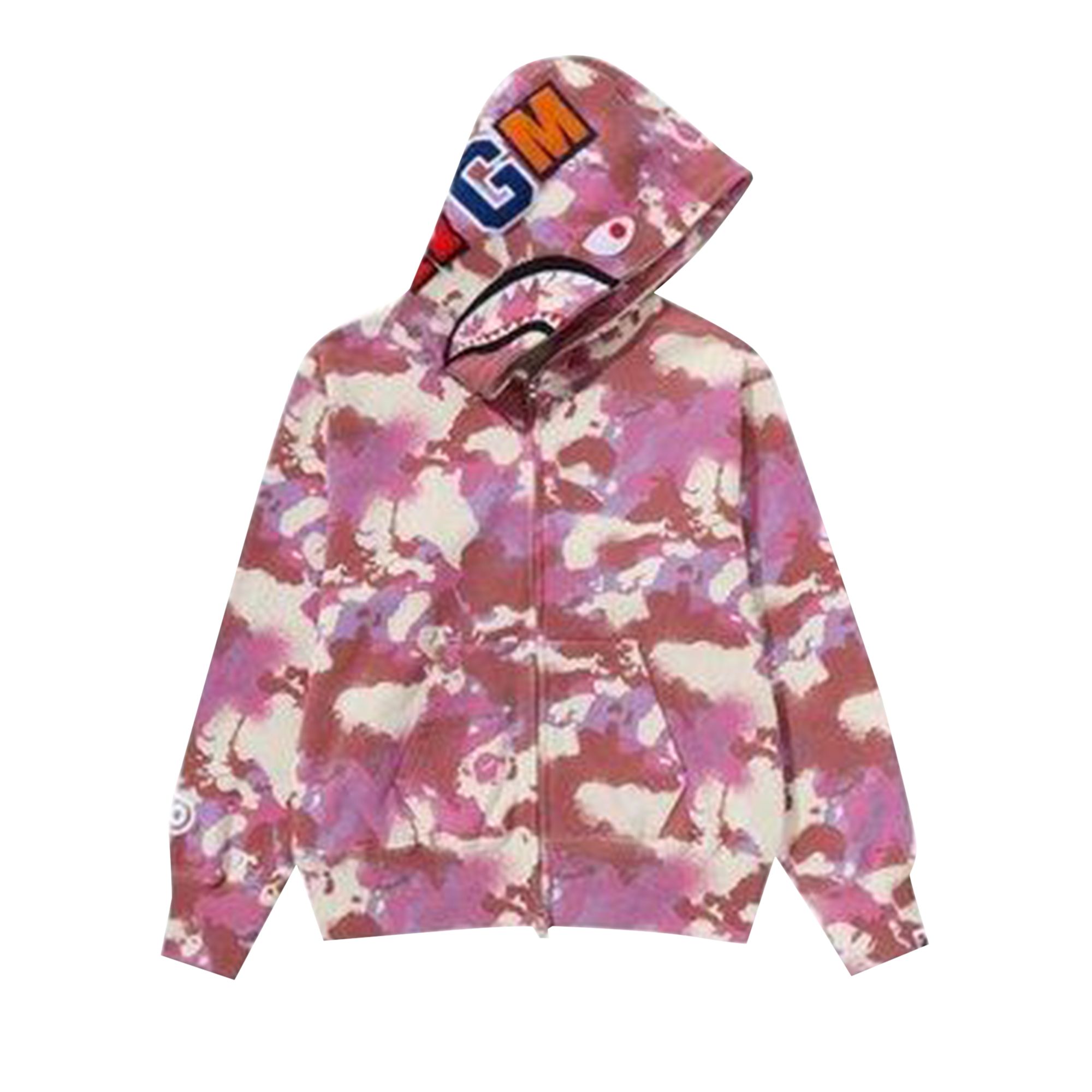 Pre-owned Bape Map Camo Shark Full Zip Hoodie 'pink' | Women's Size M