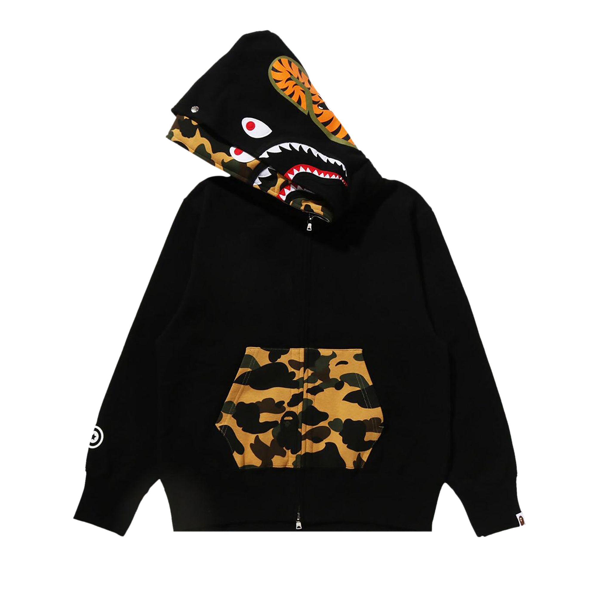 Pre-owned Bape 1st Camo Shark Full Zip Double Hoodie 'black' | Women's Size S