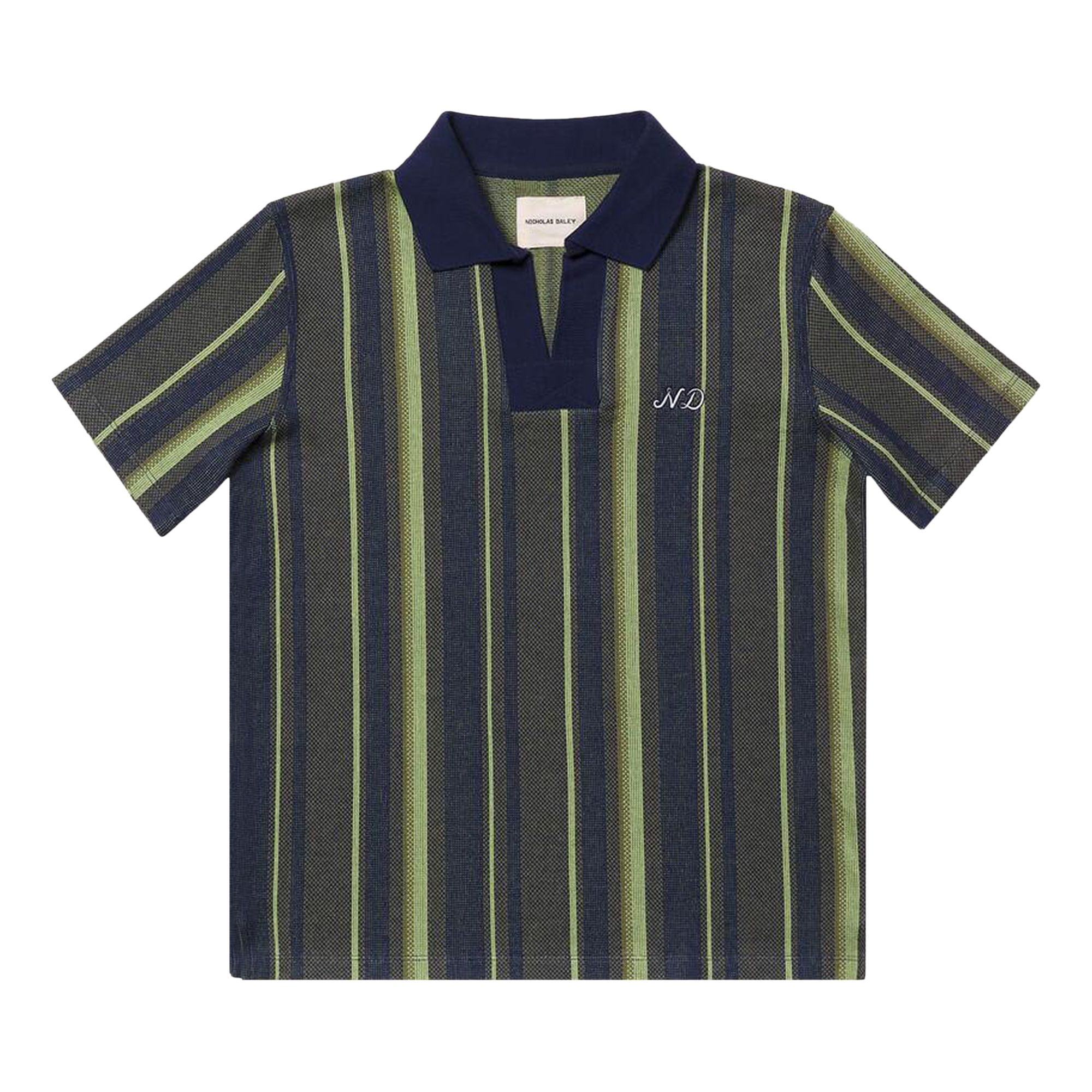 Pre-owned Nicholas Daley Rugby Striped Polo 'navy/mint' | Blue | Men's Size L