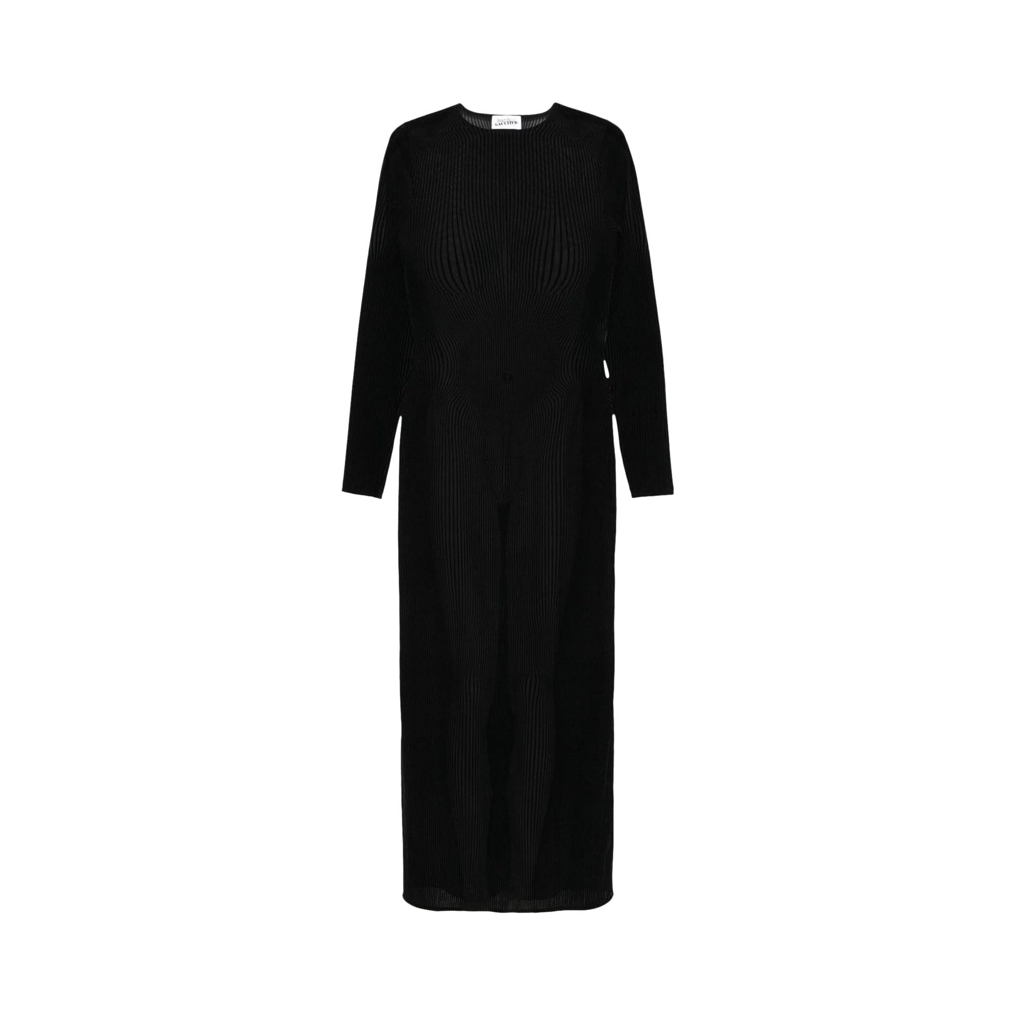 Pre-owned Jean Paul Gaultier Flocked Morphing Pinstripes Mesh Long Dress 'black' | Women's Size Xs