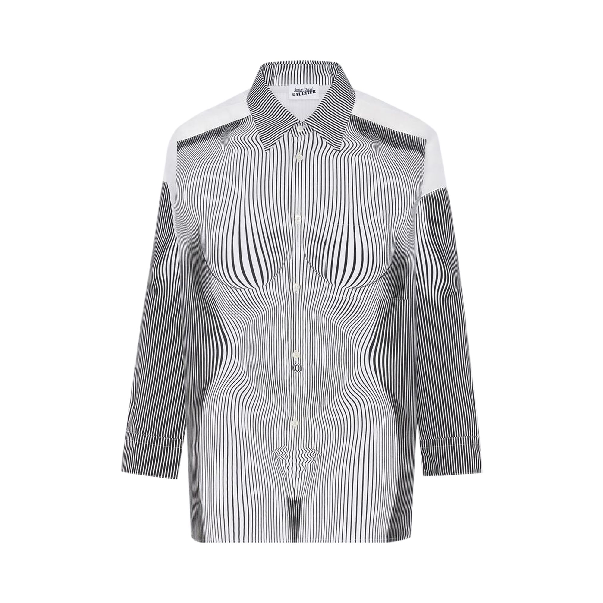 Pre-owned Jean Paul Gaultier Petit Grand Pinstripe Body Morphing Shirt 'black/white' | Women's Size L