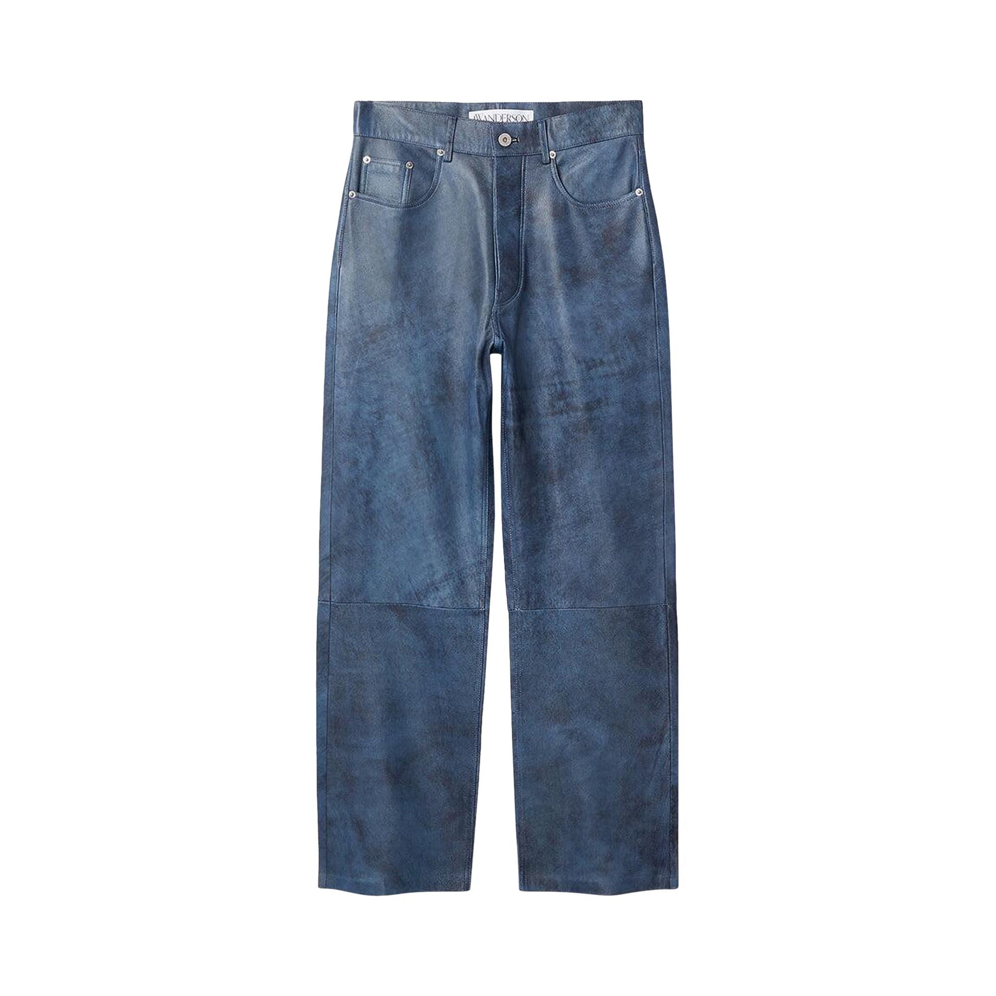 Pre-owned Jw Anderson Straight Leg Leather Trousers 'mid Blue' | Men's Size 50