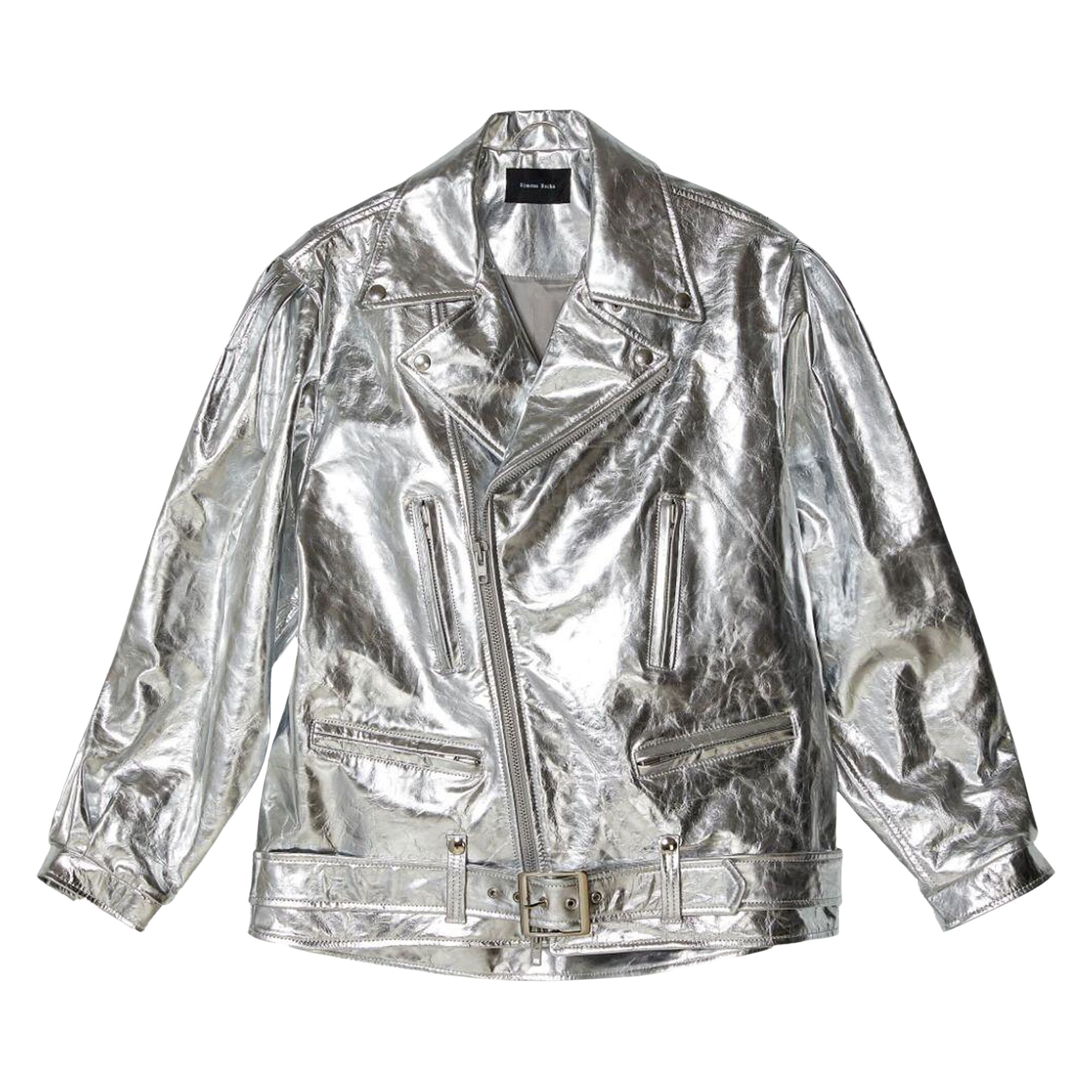 Pre-owned Simone Rocha Puff Sleeve Leather Biker Jacket 'silver' | Men's Size Xl