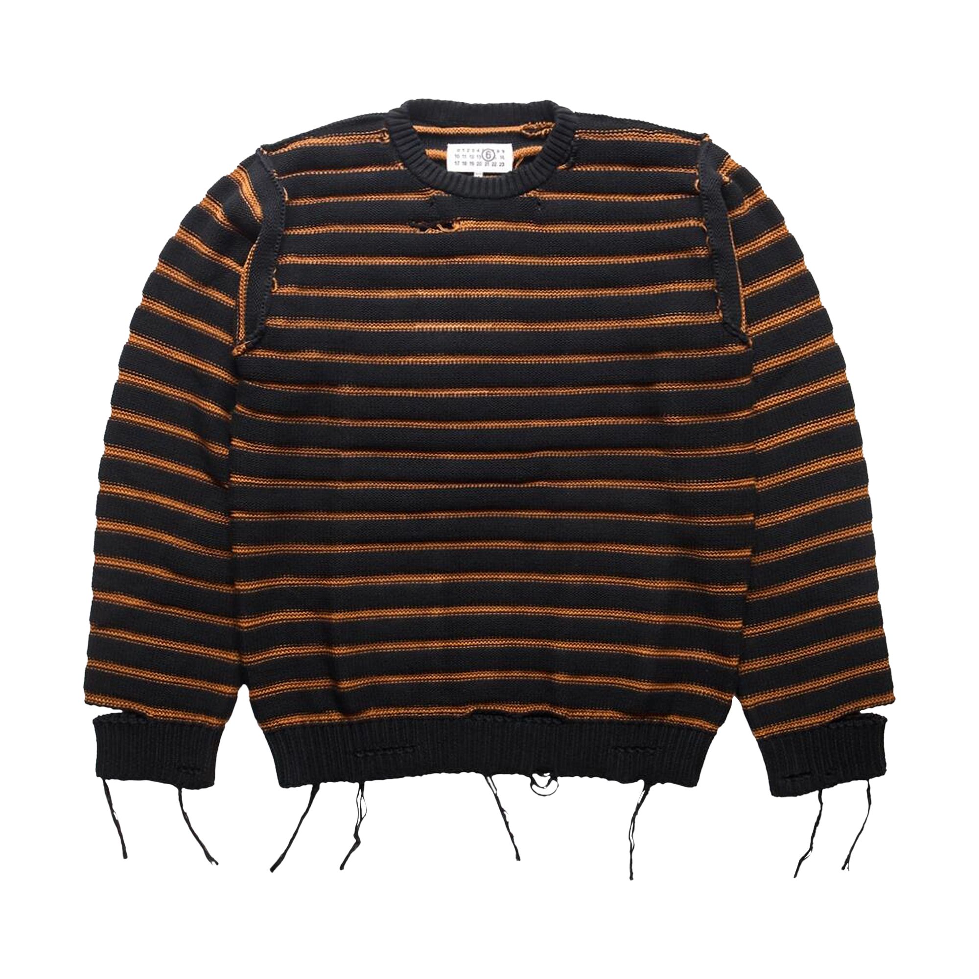 Pre-owned Mm6 Maison Margiela Striped Distressed Sweater 'black' | Men's Size S
