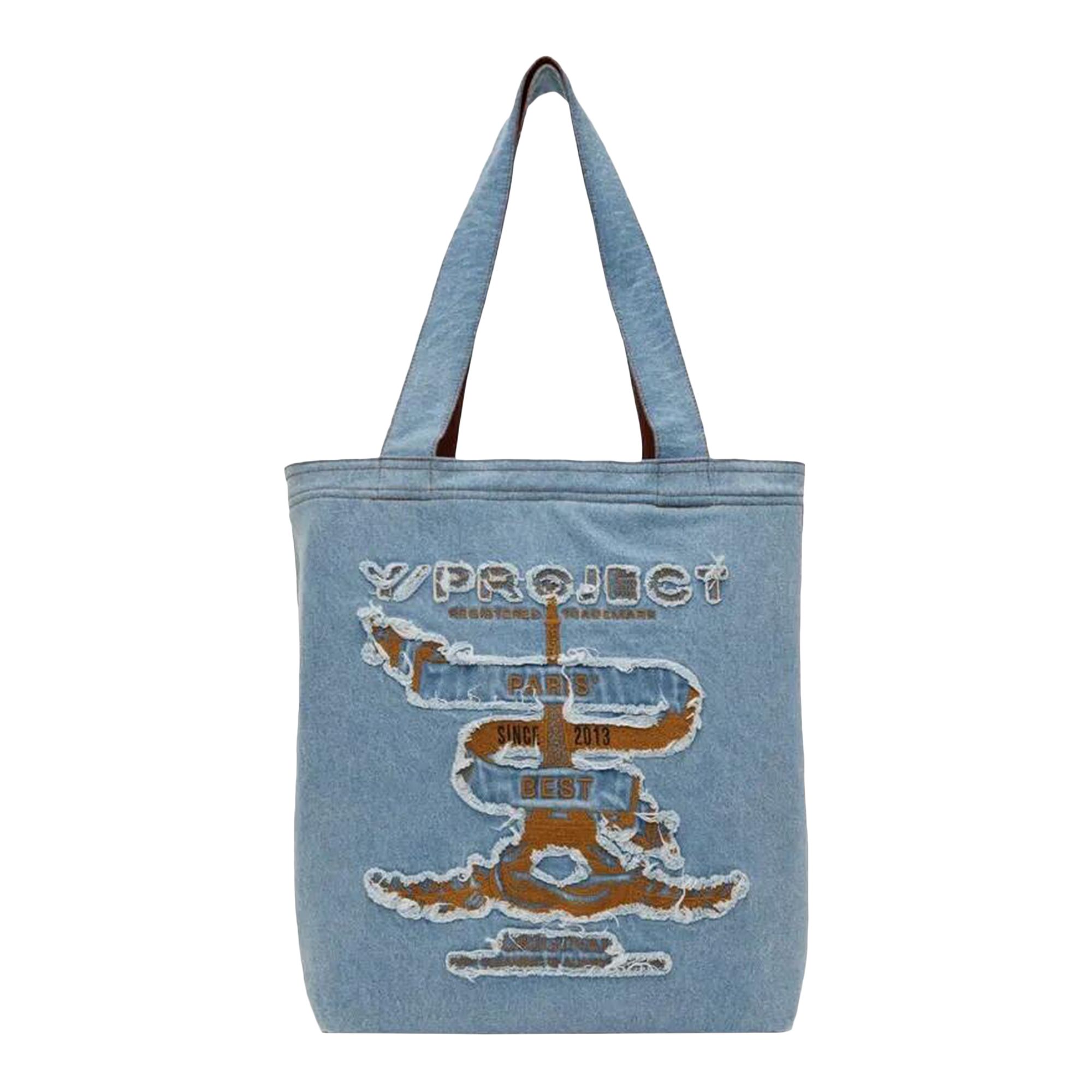 Pre-owned Y/project Paris Best Distressed Denim Tote Bag 'blue' | Men's Size Onesize