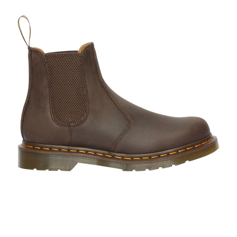 Pre-owned Dr. Martens 2976 Yellow Stitch Crazy Horse Leather Chelsea Boot 'dark Brown' | Men's Size 8
