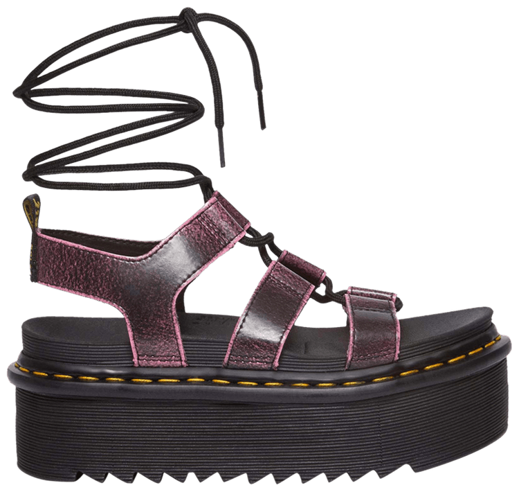Dr Martens Wmns Nartilla Distressed Leather Platform Gladiator Sandal Black Fondant Pink