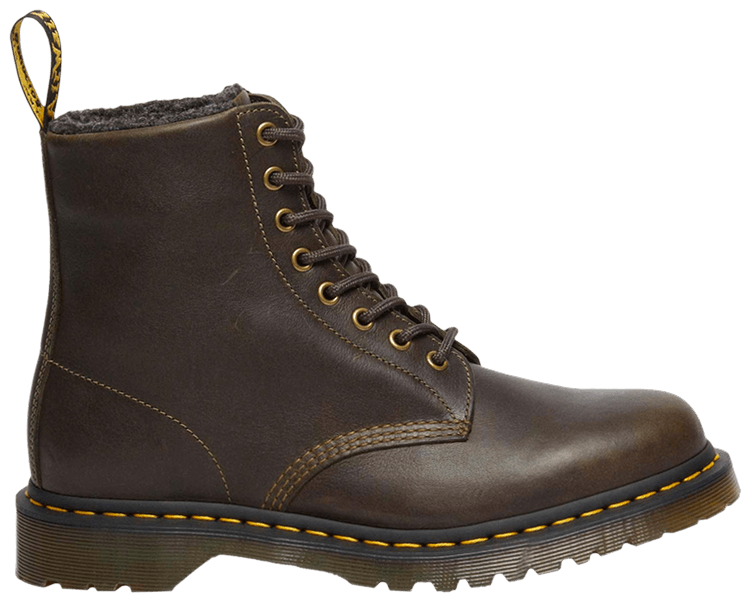 Dr Martens 1460 Faux Fur Lined Grizzly Leather Lace Up Boot Olive