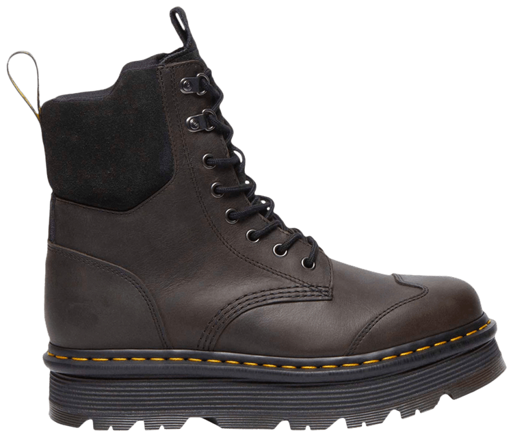 Dr Martens Zebzag 8 Tie Burnish Waxy Lace Up Boot Black Charcoal Grey