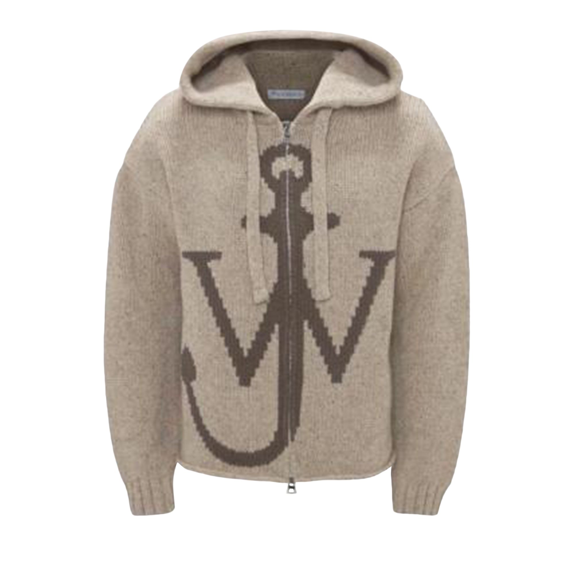 Pre-owned Jw Anderson Anchor Zipped Hooded Cardigan 'beige' | Tan | Men's Size Xl