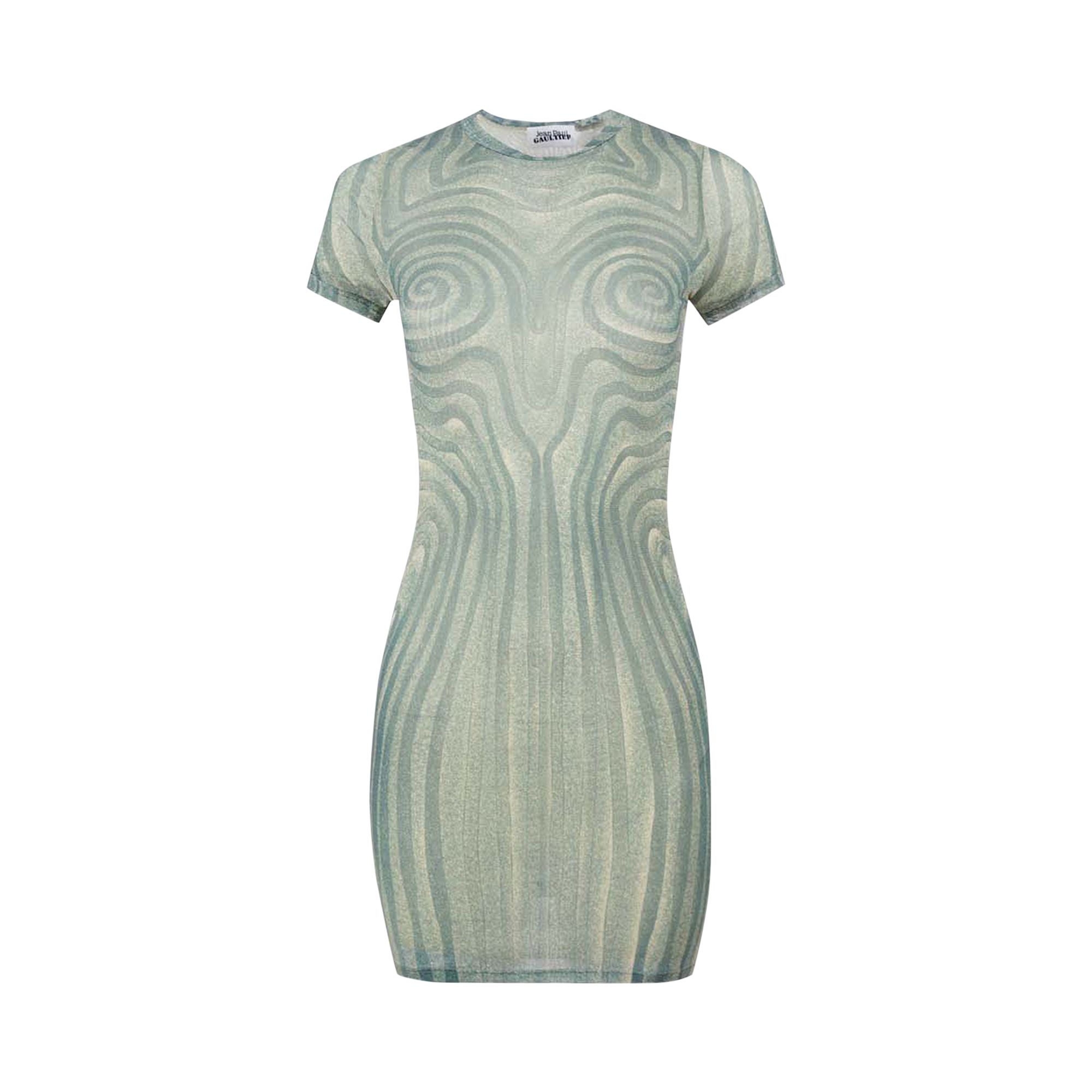 Pre-owned Jean Paul Gaultier Short Mesh Spiral Dress 'ecru/aqua' | White | Women's Size L