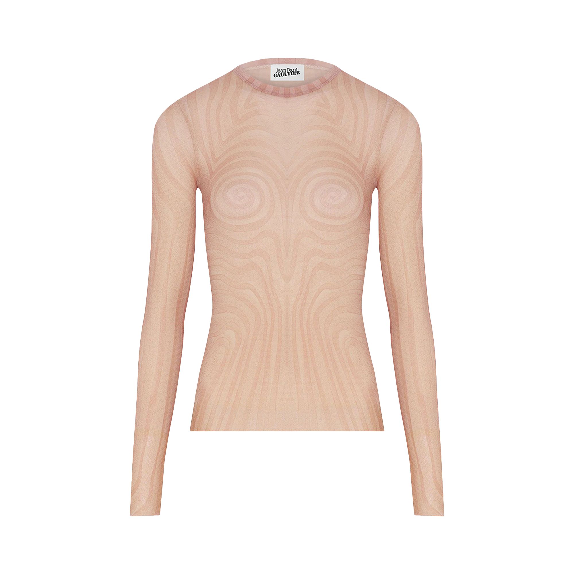 Pre-owned Jean Paul Gaultier Spiral Printed Mesh Long-sleeve Top 'pale Pink/dusty Pink' | Women's Size S