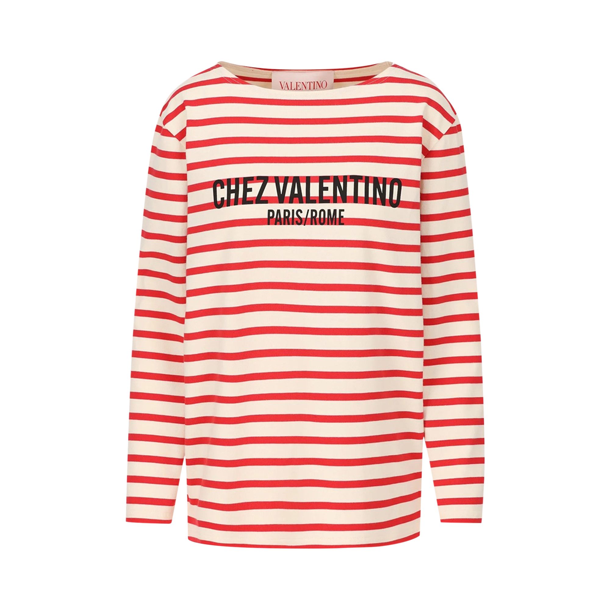 Pre-owned Valentino Striped Long-sleeve T-shirt 'avorio/rosso' | White | Women's Size Xs