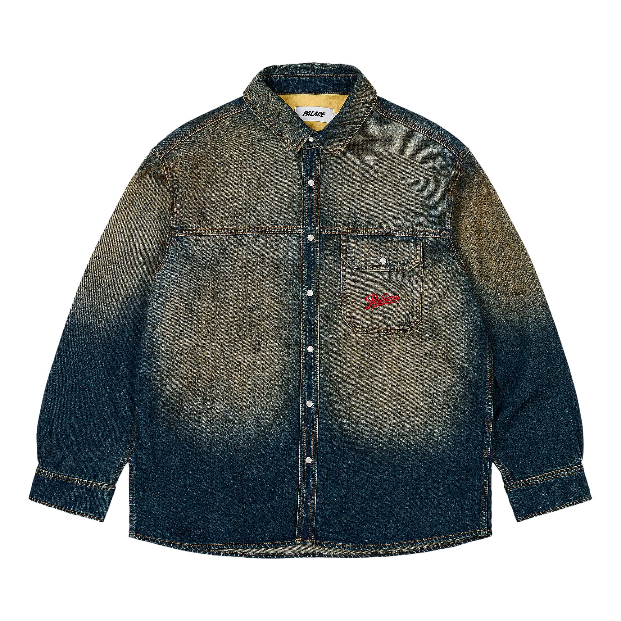 Pre-owned Palace Scripty Denim Shirt 'sand Wash Indigo' | Blue | Men's Size L