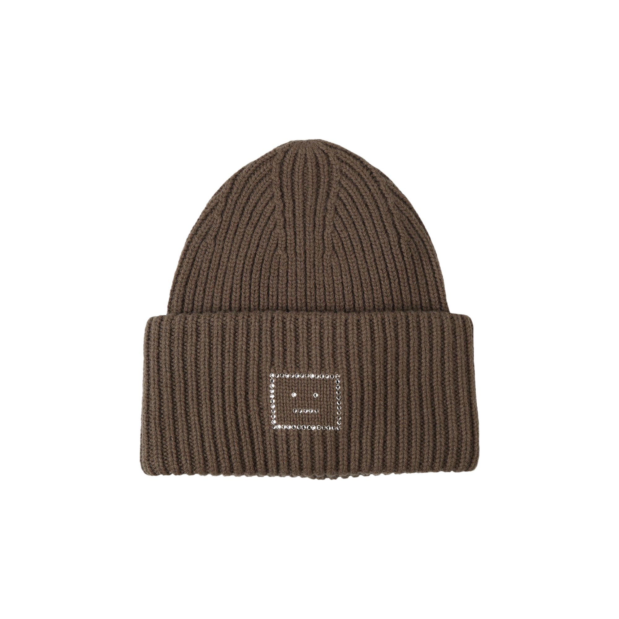 Pre-owned Acne Studios Crystal Face Logo Beanie 'khaki Green' | Men's Size Onesize