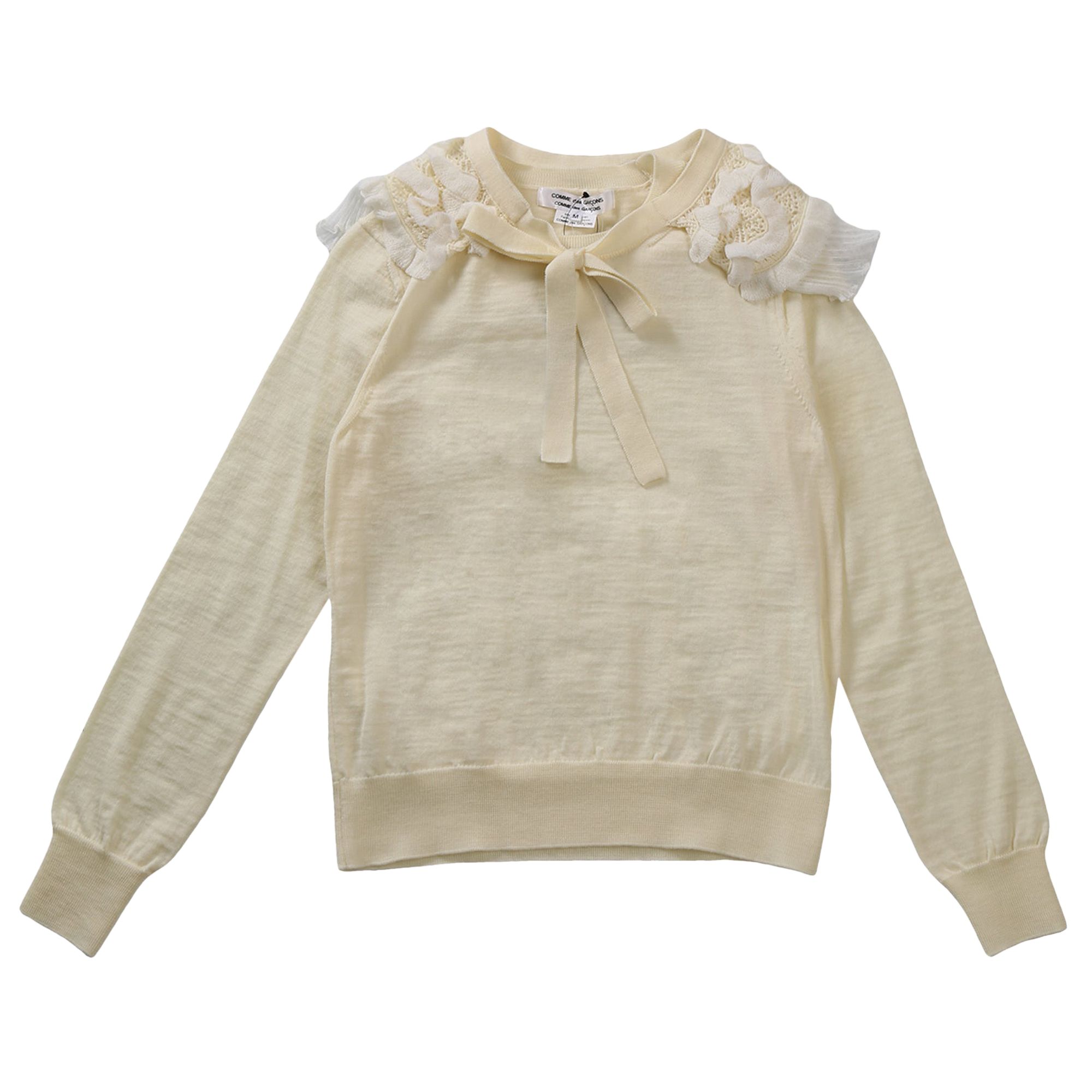 Pre-owned Comme Des Garçons Ruffle Neckline Sweater 'white' | Women's Size S