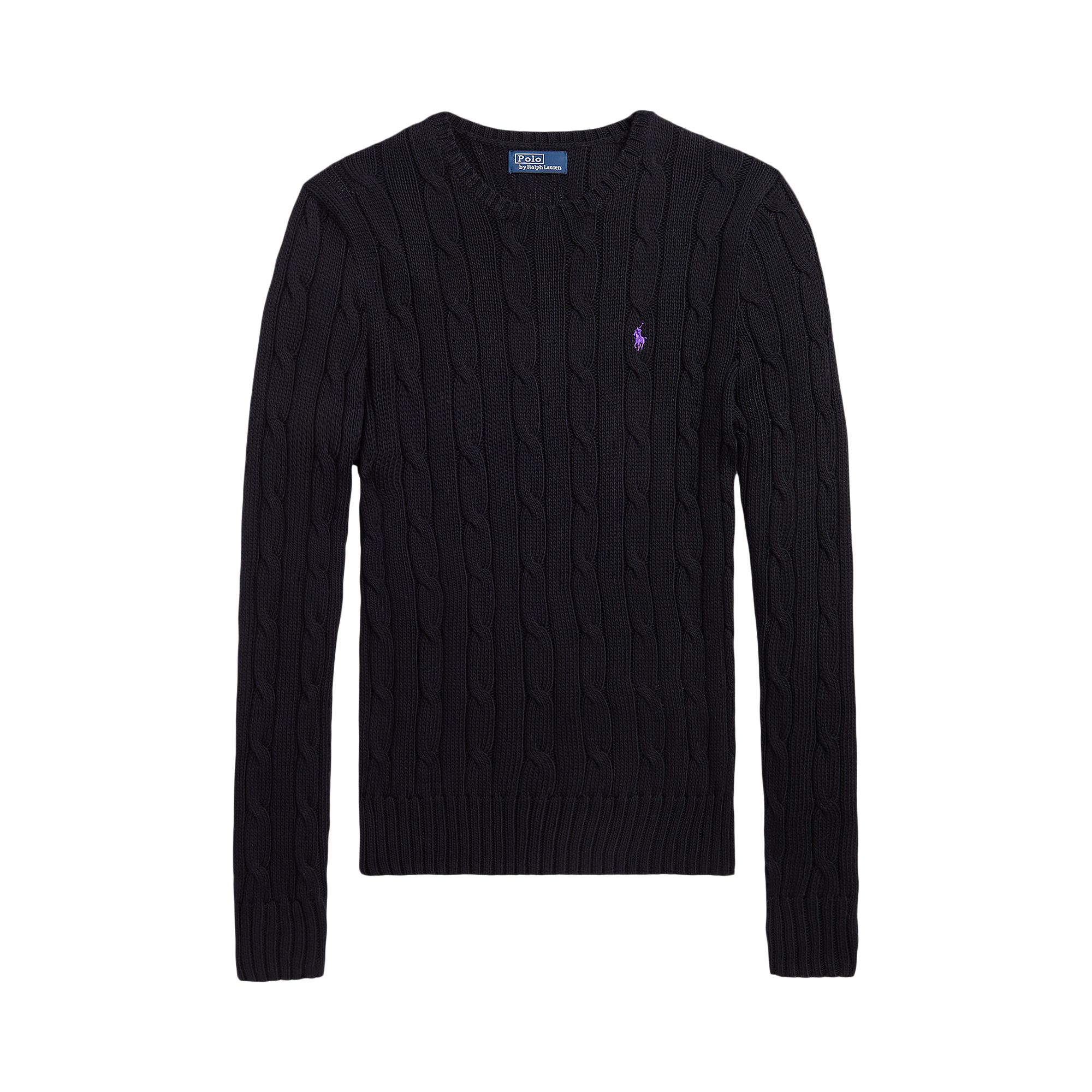 Pre-owned Polo Ralph Lauren Cable Knit Crewneck Sweater 'black' | Women's Size M