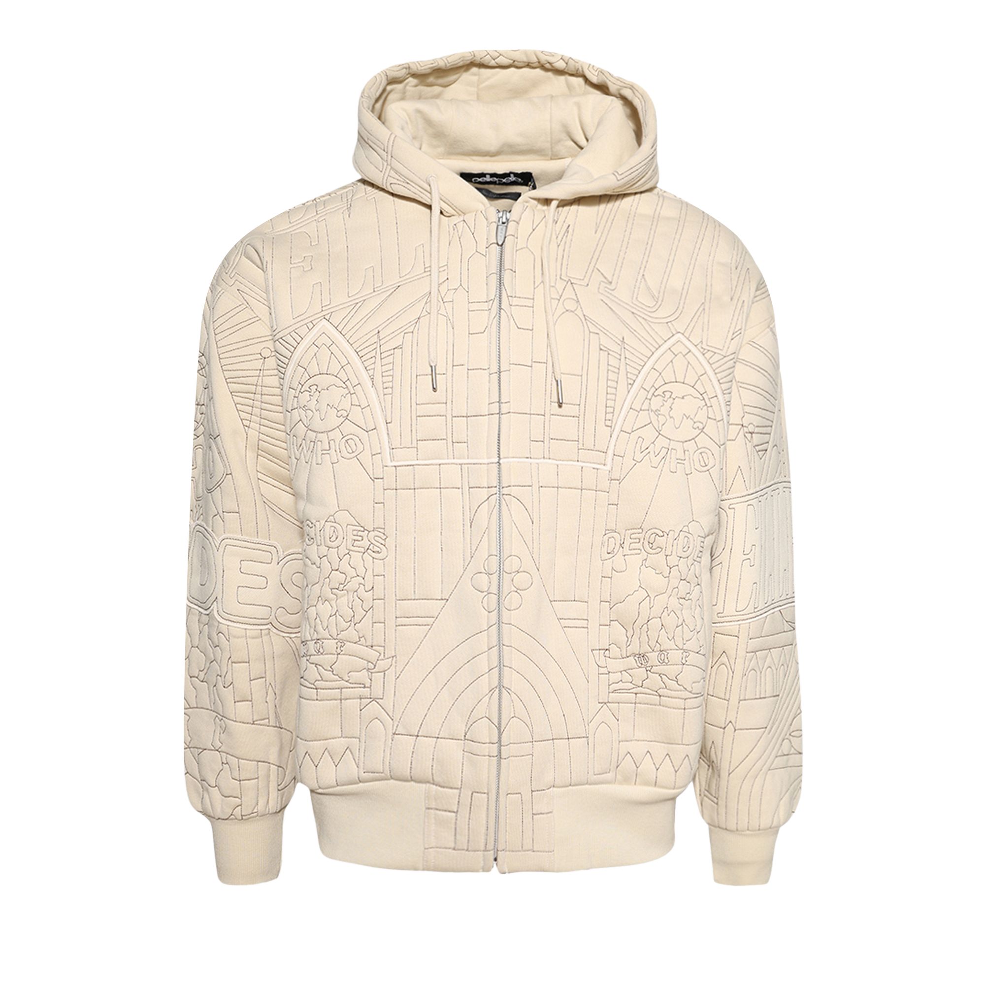Pre-owned Who Decides War X Pelle Pelle Cathedral Zip-up Hoodie 'cream' | White | Men's Size L
