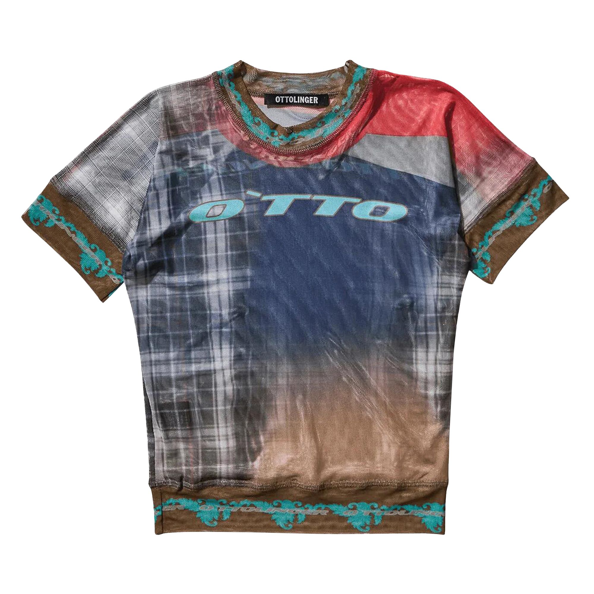 Pre-owned Ottolinger Mesh T-shirt 'surf Plaid Print' | Blue | Women's Size S
