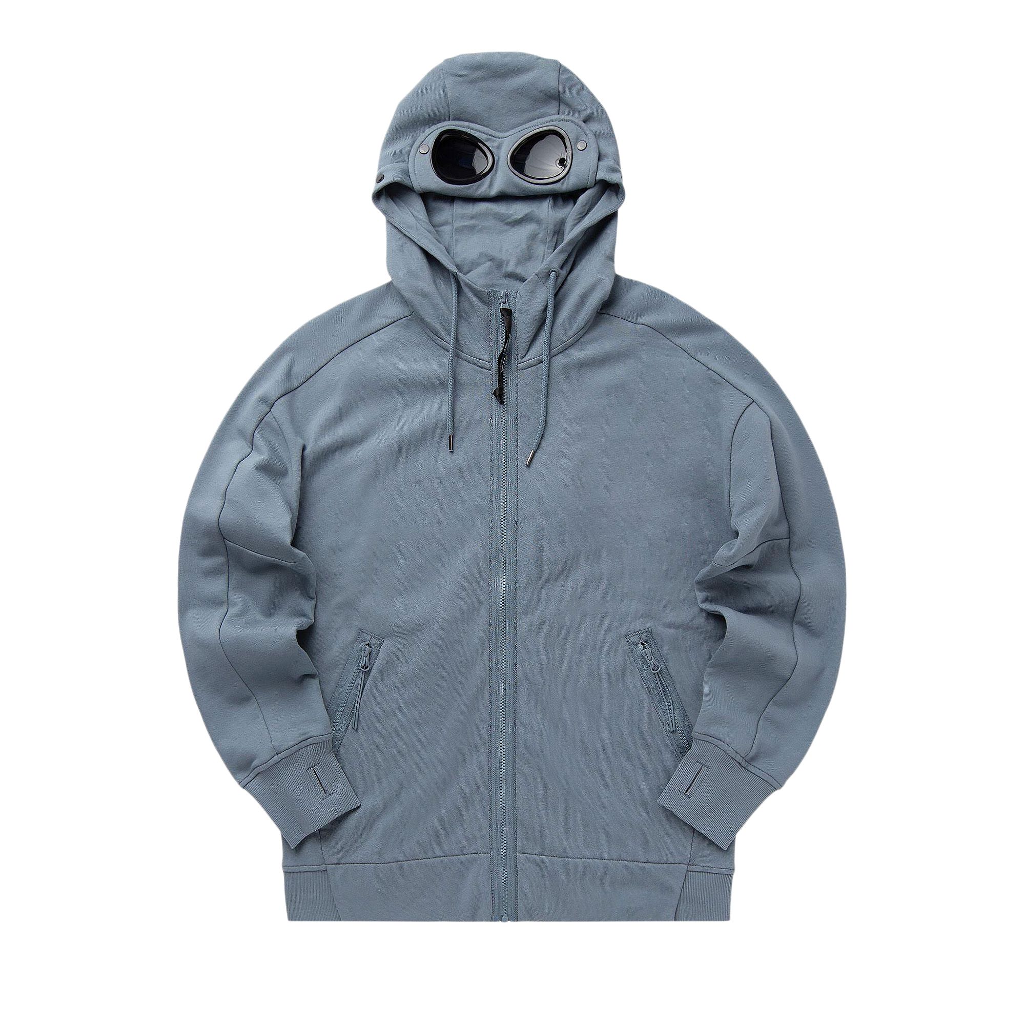 Pre-owned C.p. Company Diagonal Raised Fleece Goggle Zipped Hoodie 'stormy Weather' | Blue | Men's Size Xl