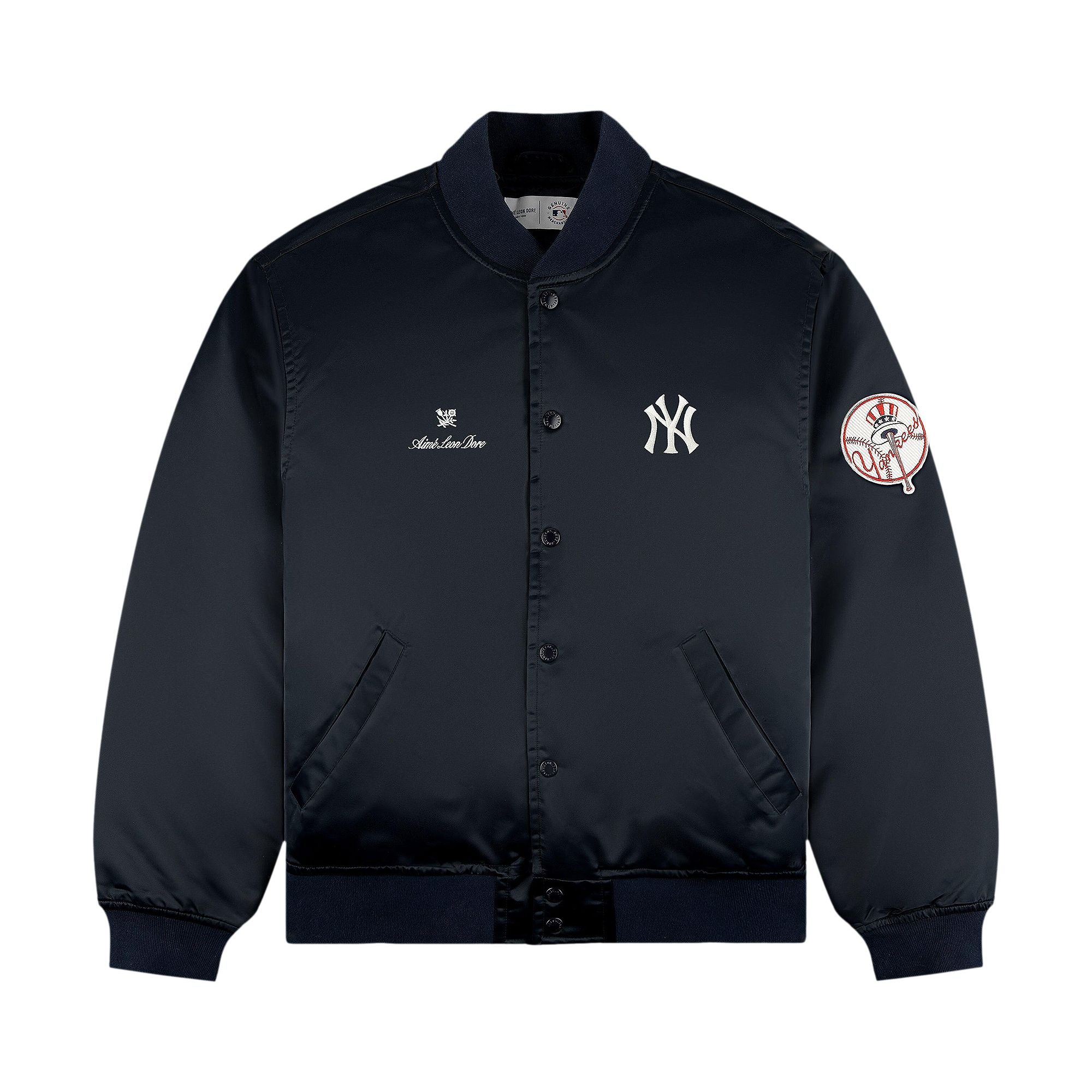 Pre-owned Aimé Leon Dore X New York Yankees Satin Varsity Jacket 'navy Blazer' | Blue | Men's Size Xl