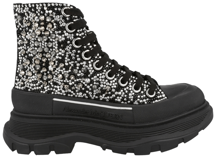 Alexander McQueen Wmns Tread Slick Boot Black Silver Crystal