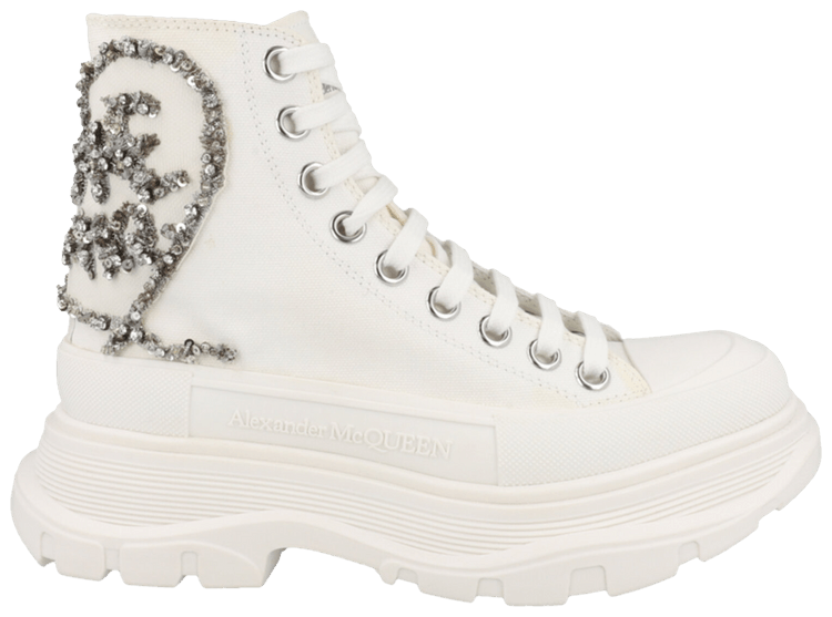 Alexander McQueen Wmns Tread Slick Boot White Silver Crystal