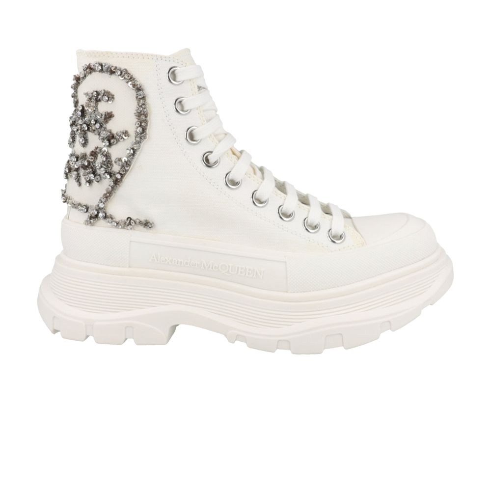 Pre-owned Alexander Mcqueen Wmns Tread Slick Boot 'white Silver Crystal' | Women's Size 38
