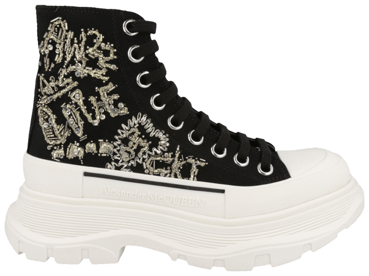 Alexander McQueen Wmns Tread Slick Boot Black Gold Crystal