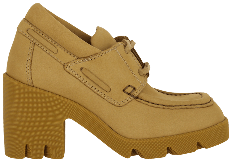 Burberry Wmns Stride Leather Heeled Loafer Camel