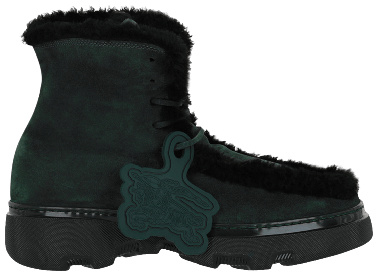 Burberry Shearling Embellished Suede Creeper Boot Green Black